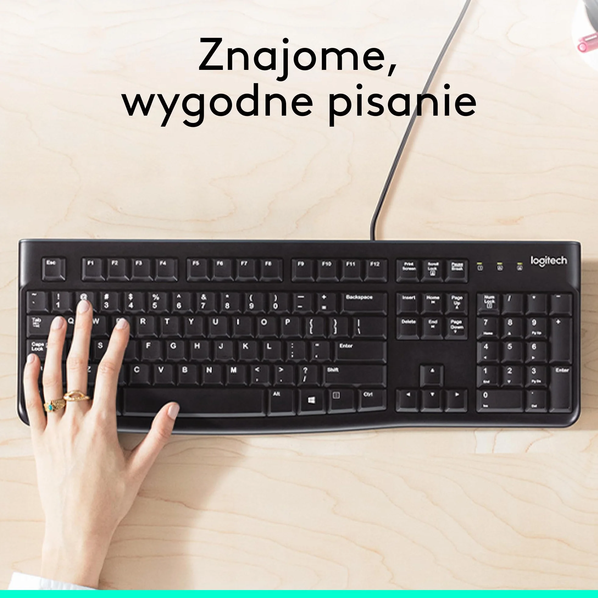Logitech K120 Klawiatura Przewodowa dla systemu Windows, USB Plug-and-Play, pełnowymiarowa, odporna na zalanie, zakrzywiona spacja, zgodna z PC, laptopem, QWERTY układ US international - Czarny