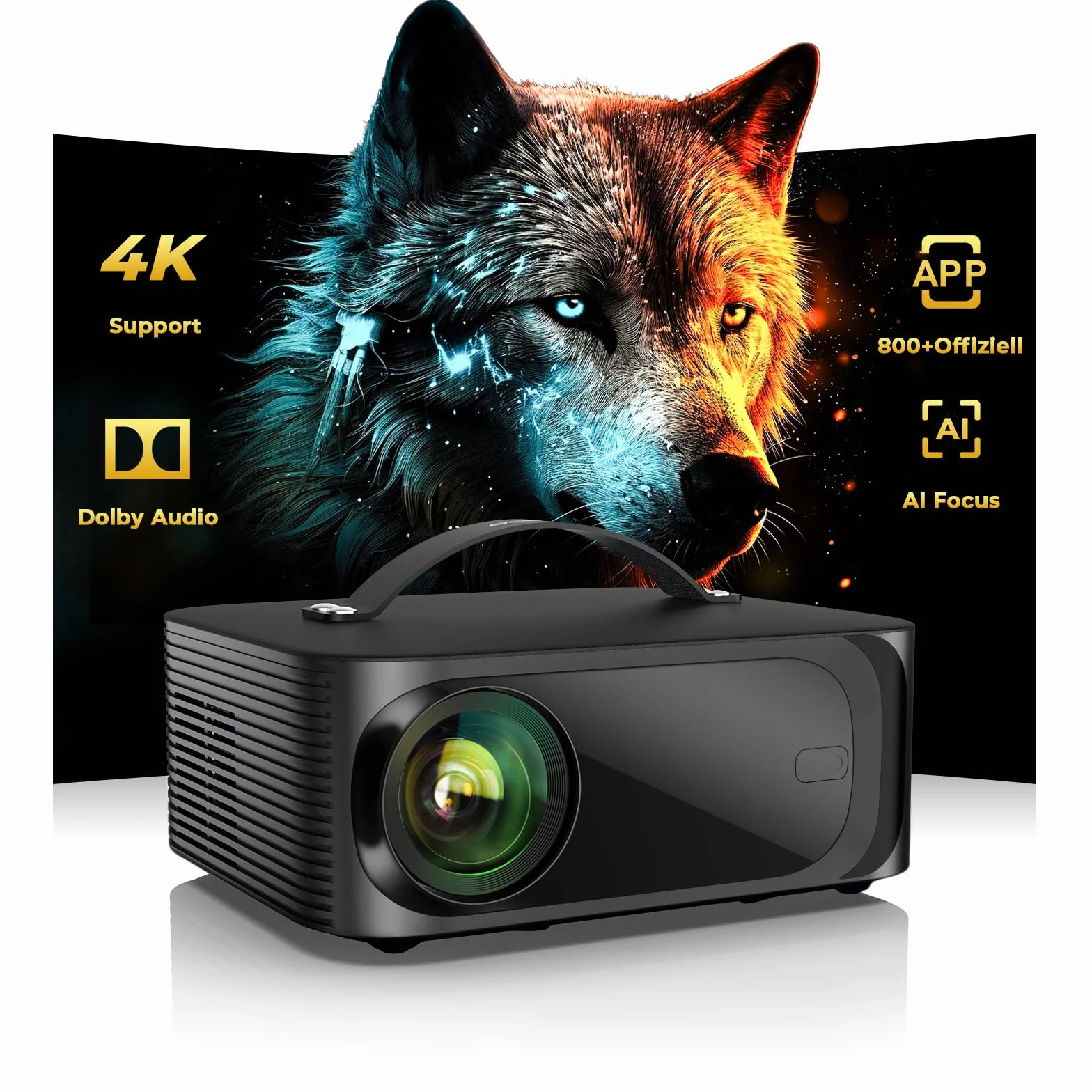 Beamer Passend für Netflix Ofell Dolby Audio Beamer 4K Heimkino ONOAYO 1500ANSI HDR10+ HDMI eARC, 1080P Full HD KI-Autofocuus WiFi 6 Bluetooth 5.3 z możliwością przenoszenia mini inteligentnego