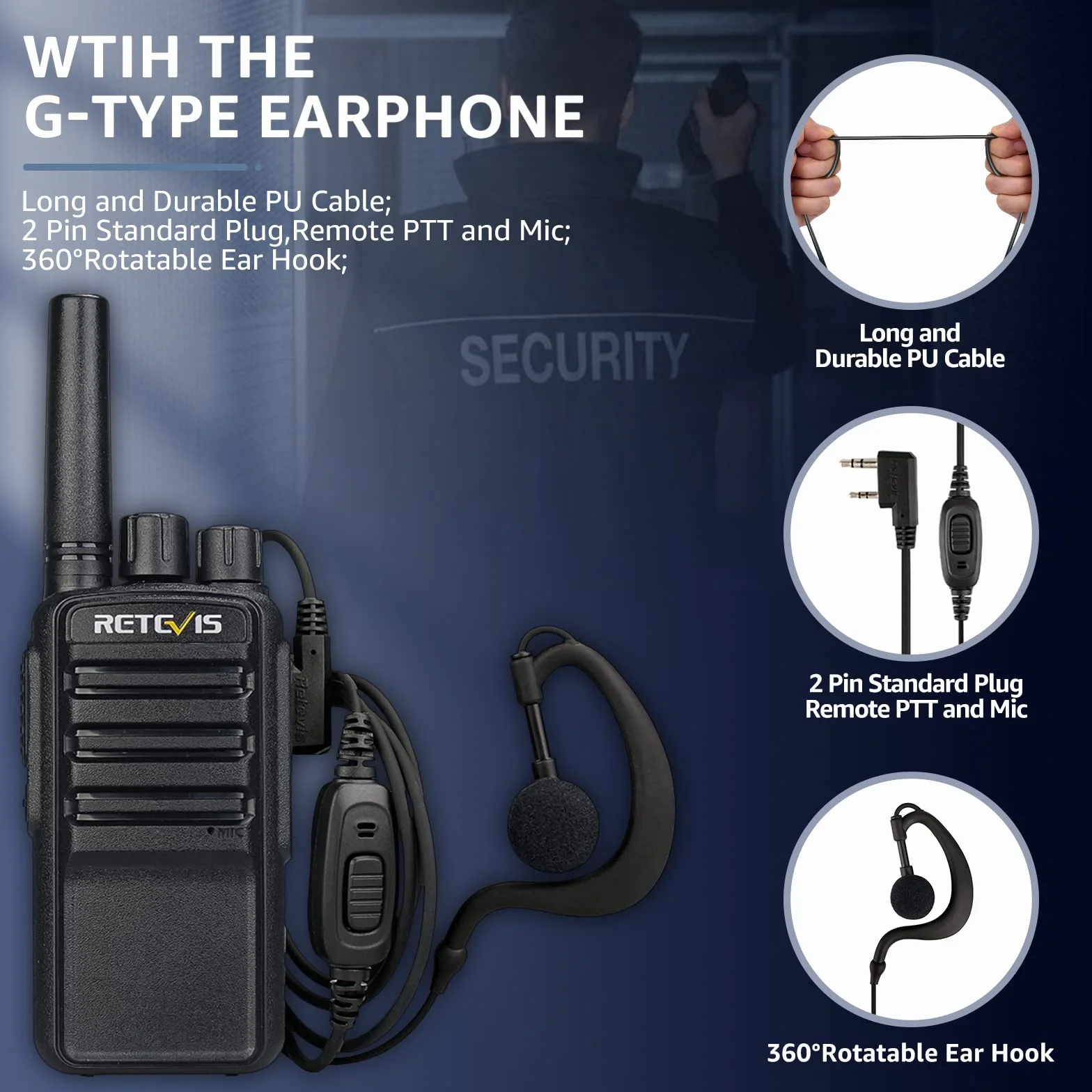Retevis NR610 Walkie Talkie, Redukcja Szumów AI, Ręczne Walkie Talkie ze Słuchawkami, PMR446 VOX, 1200mAh USB-C Akumulator Krótkofalówki dla Dorosłych, Restauracja, Bezpieczeństwo (4 Sztuki, Czarny)