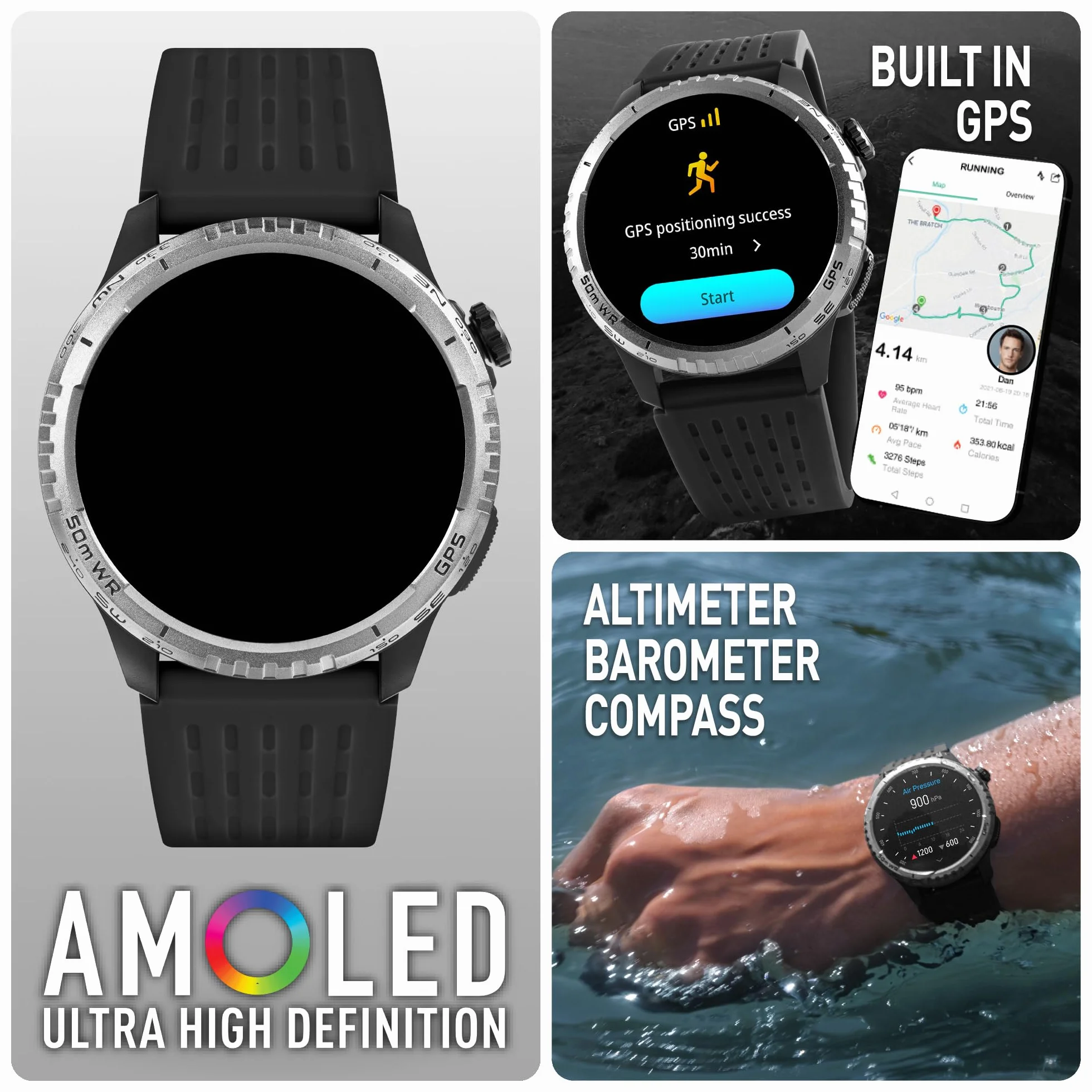 Reflex Active Sea Venture 50m Swim-Safe AMOLED GPS czarny pasek smartwatch