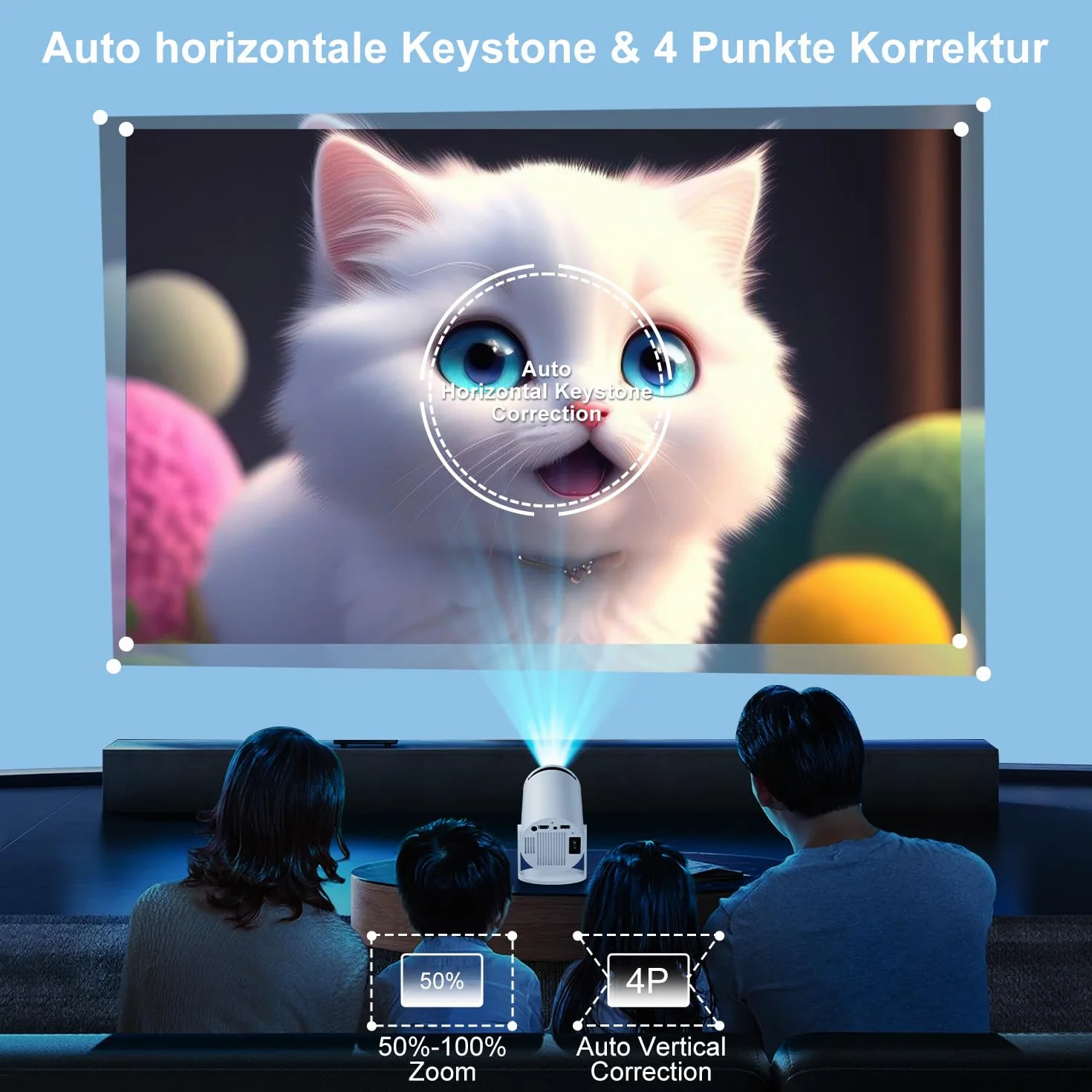 ZDSSY Mini Projektor 4K, projektor wideo 720P Native con Supporto 1080P i 4K, WiFi 6 i BT 5.2, projektor wideo obrót o 180°, zintegrowana aplikacja, przenośny projektor filmowy portatili na Esterni