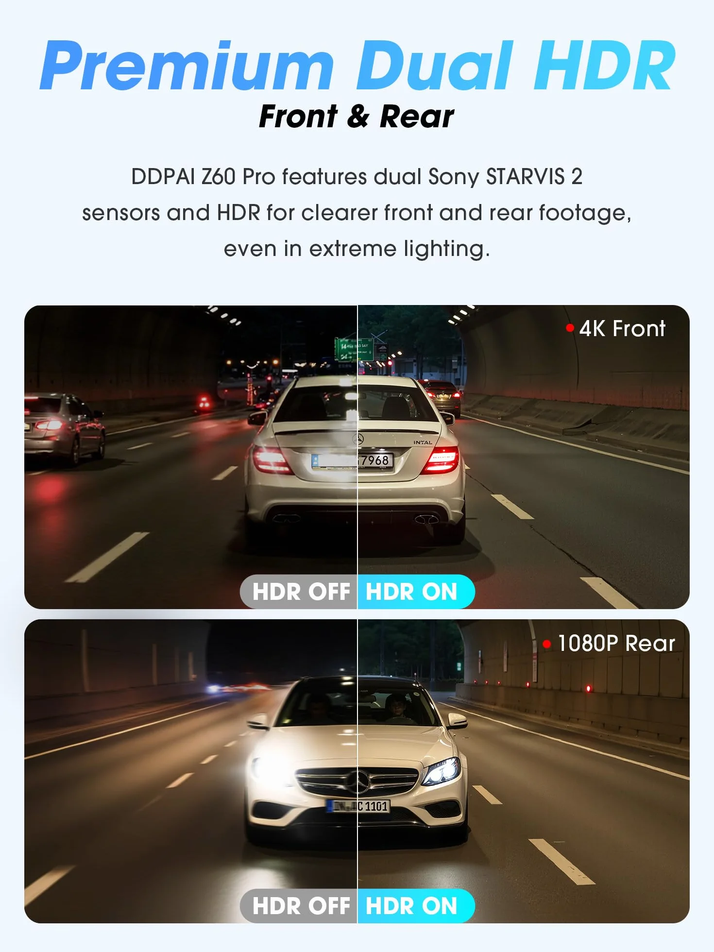 DDPAI Z60 Pro 4K Rejestrator Jazdy Przedni/Tylny, Podwójny STARVIS 2, Wbudowana eMMC 32GB + Darmowa karta 128GB, AI-ISP Widzenie nocne, 4G LTE, WiFi 5GHz GPS, Tryb parkingowy 24h, Ekran IPS 3”