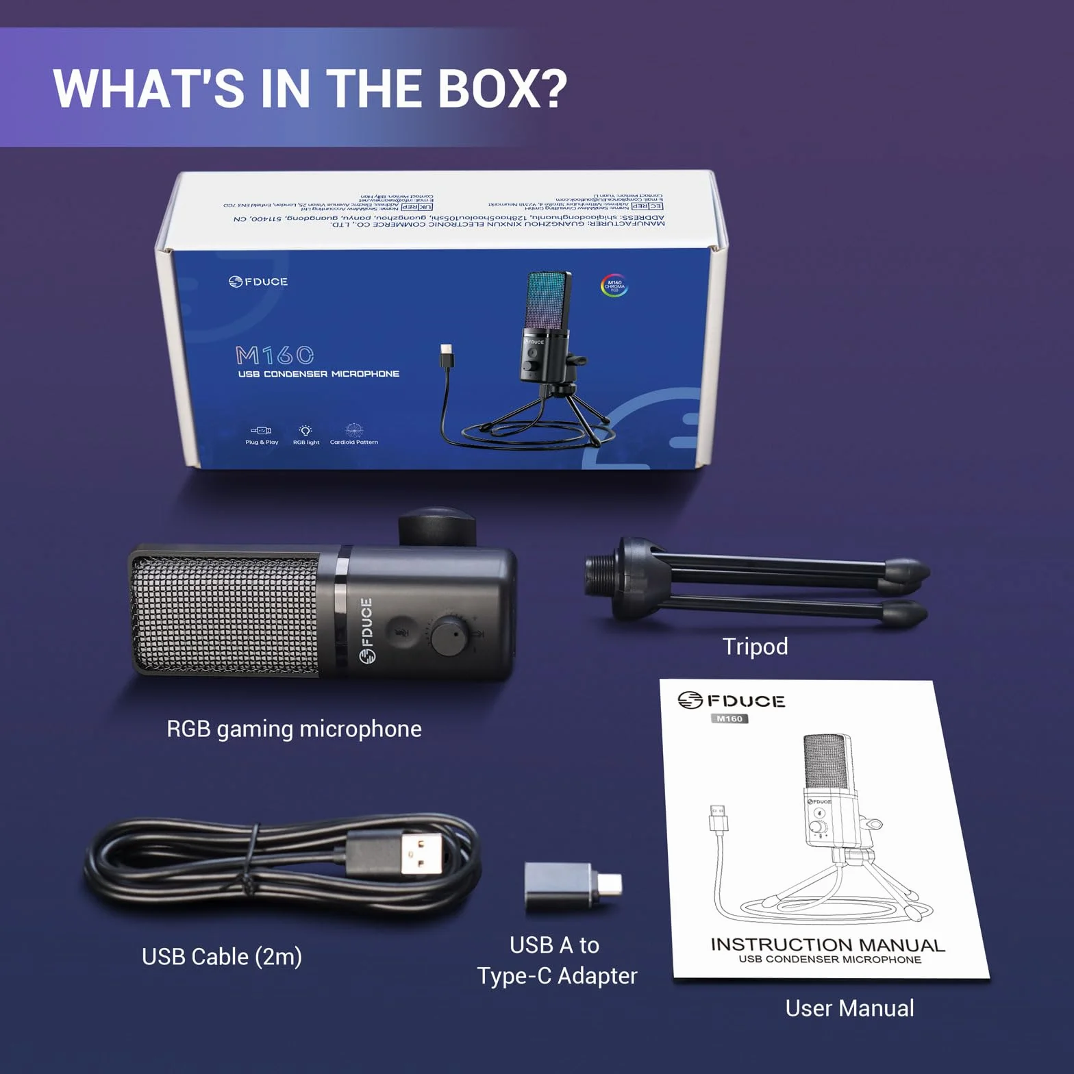 FDUCE Mikrofon USB do gier, mikrofon pojemnościowy RGB ze statywem, regulacja głośności i funkcja wyciszenia, kompatybilny z komputerem, laptopem, do gier, podcastów, przesyłania strumieniowego