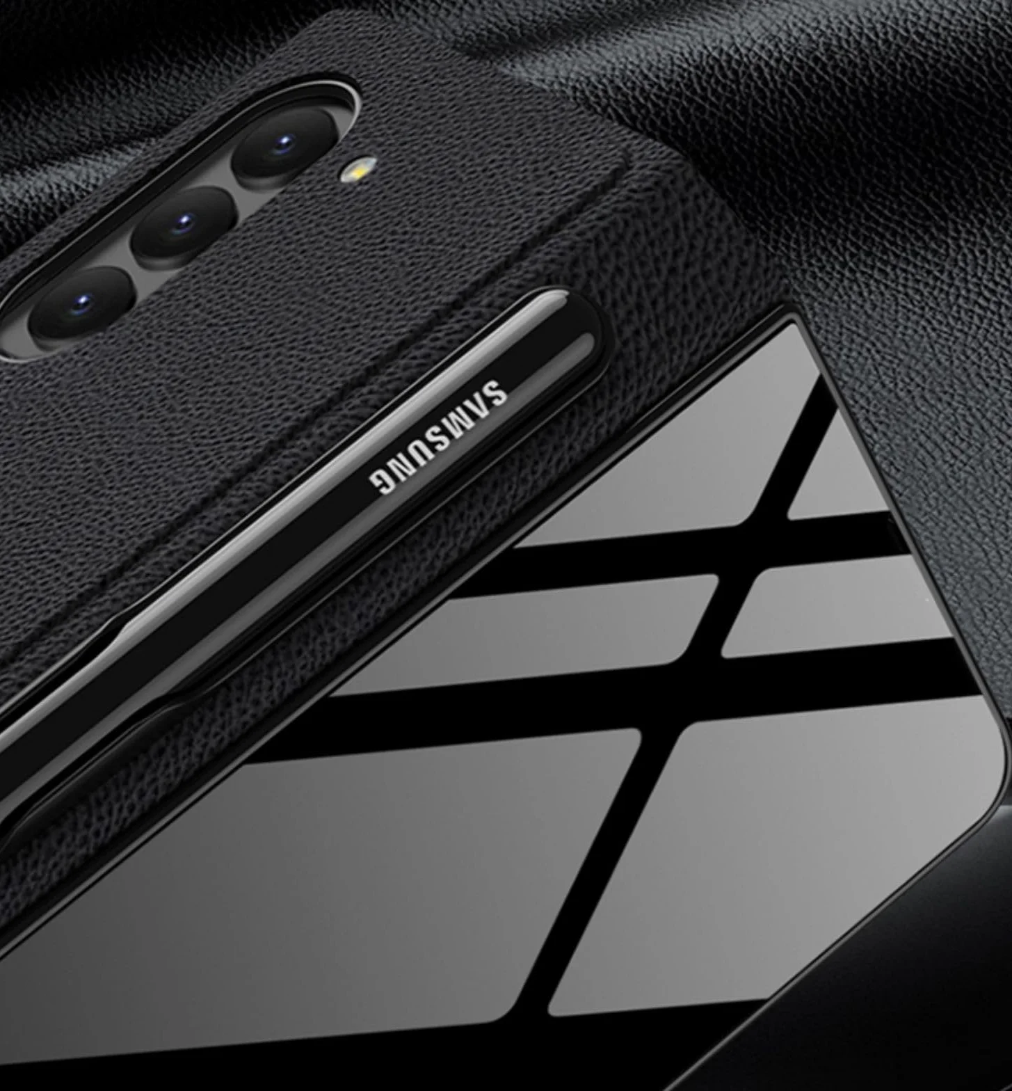 Custodia Etui do Z Fold5 etui z klapką + otwór na długopis, stojak, skóra folio, szklany blat, osłona przednia, etui na telefon komórkowy z klapką do Samsung Galaxy Z Fold5 (19)
