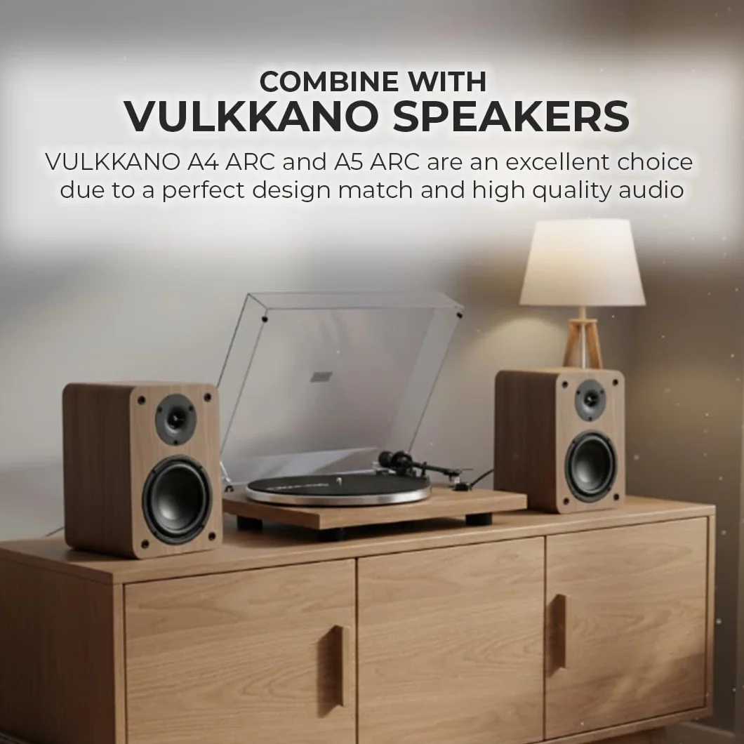 VULKKANO TD10 Gramofon z precyzyjnym ramieniem, zintegrowanym korektorem Phono/Line i eleganckim designem, kompatybilny z 33 i 45-obrotowymi winylami