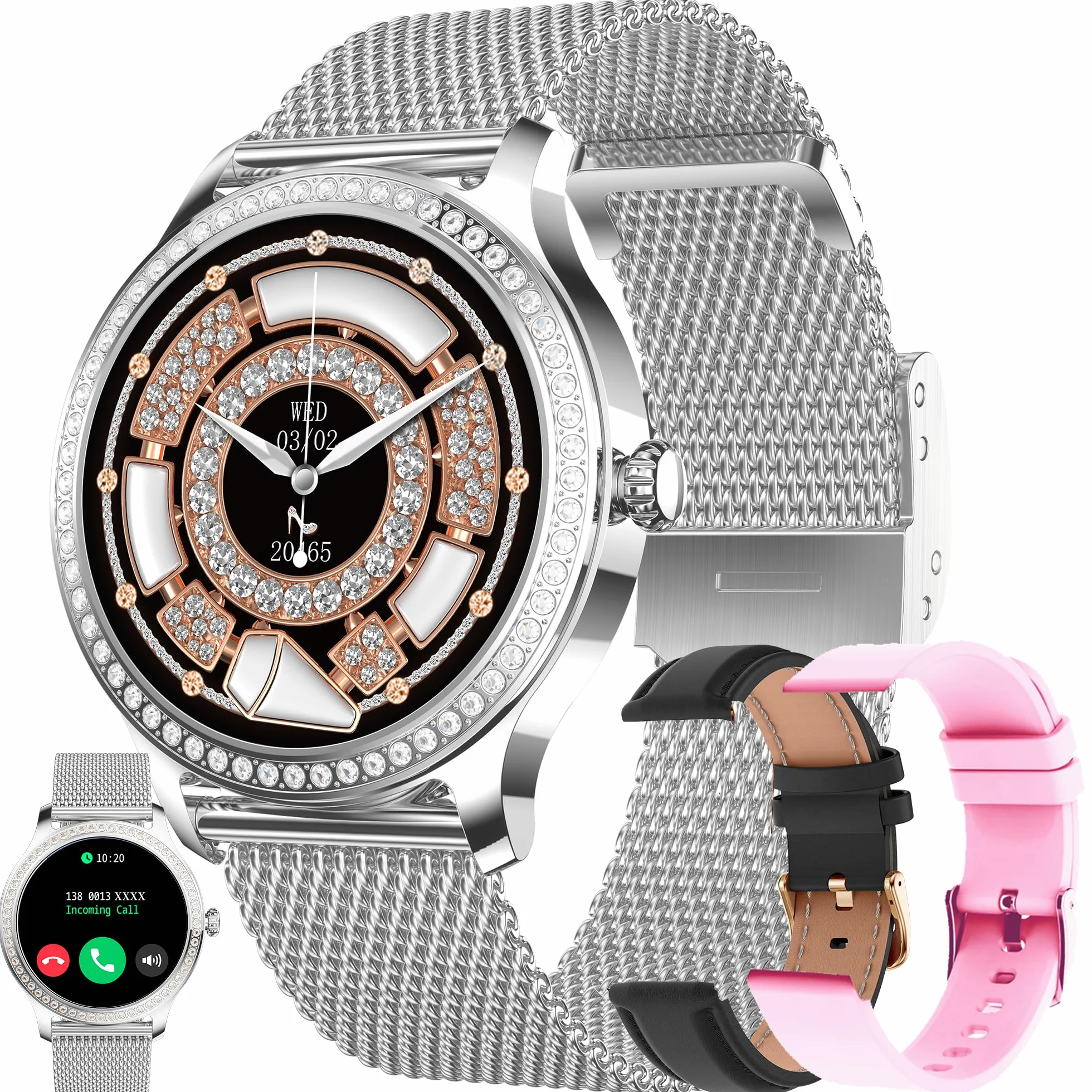 Smartwatch Inteligentny Zegarek Pani z Połączeniami, 1,28" Wodoodporny Smart Watch Sportowy Krokometr Pulsometr Ciśnienie Krwi Bransoletka Aktywność Cyfrowy Zegarek dla IOS Android (srebrny)