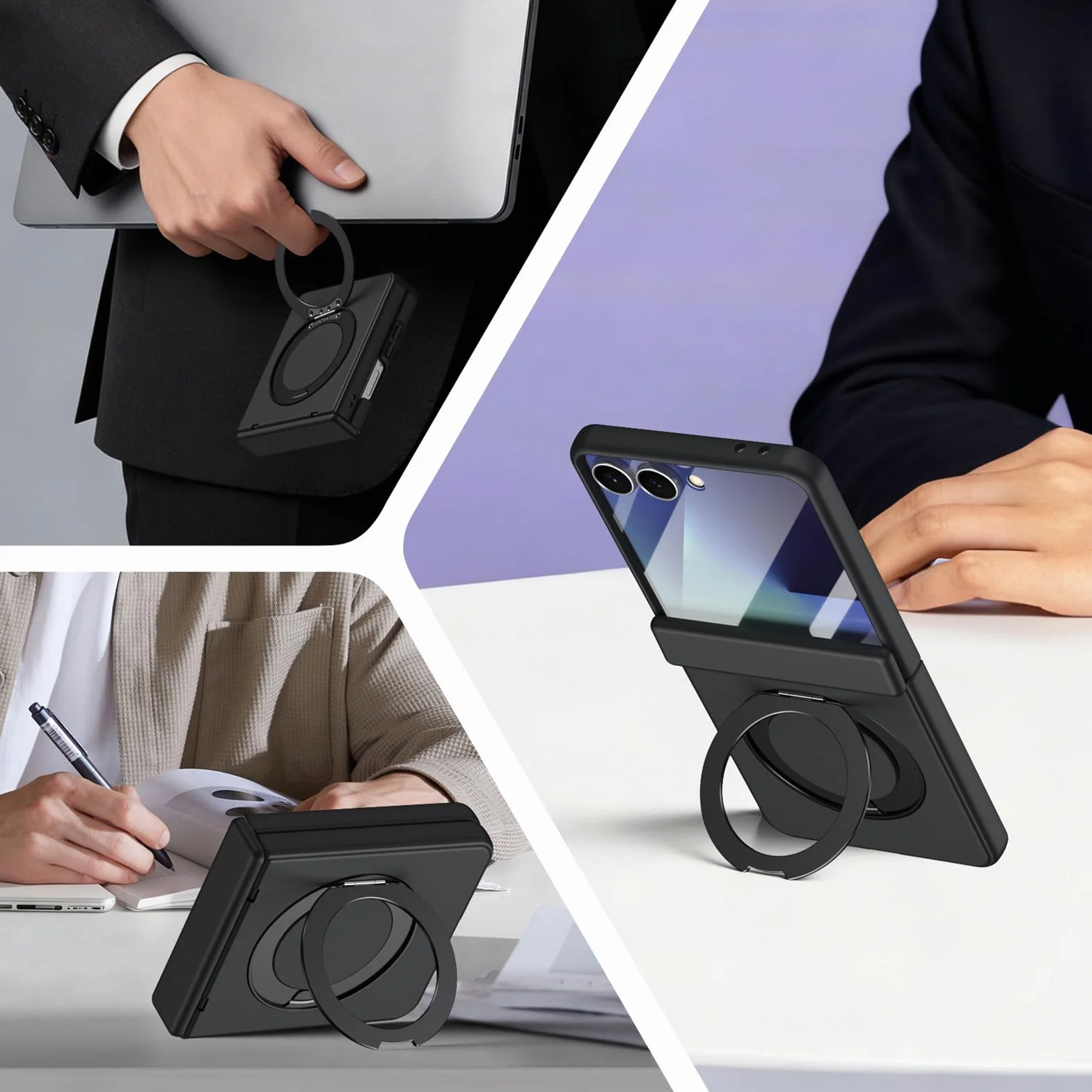 Ultra cienkie etui do Samsung Galaxy Z Flip 8, magnetyczne etui z zawiasami pierścieniowymi, osłona ekranu ze szkła hartowanego, złoto, Flip 8