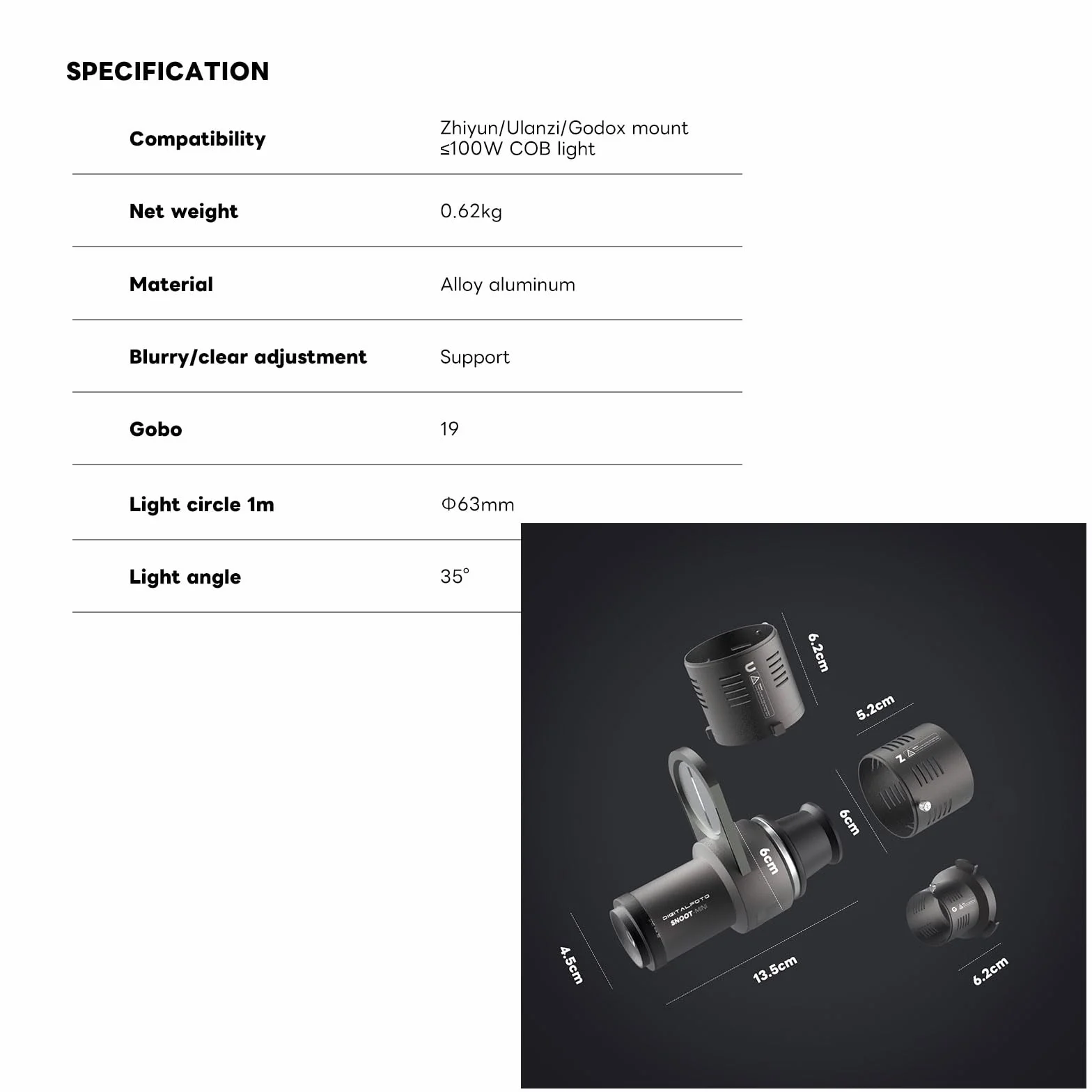 DF DIGITALFOTO Mini Optyczny Snoot Projector, Photo Spotlight Attachment z Mocowaniem Zhiyun/Ulanzi/Godox, 33 Gobos, Magnetyczna Rama, Kompatybilny z ZHIYUN CINEPEER CX100, Godox ML100Bi/ML60IIBi