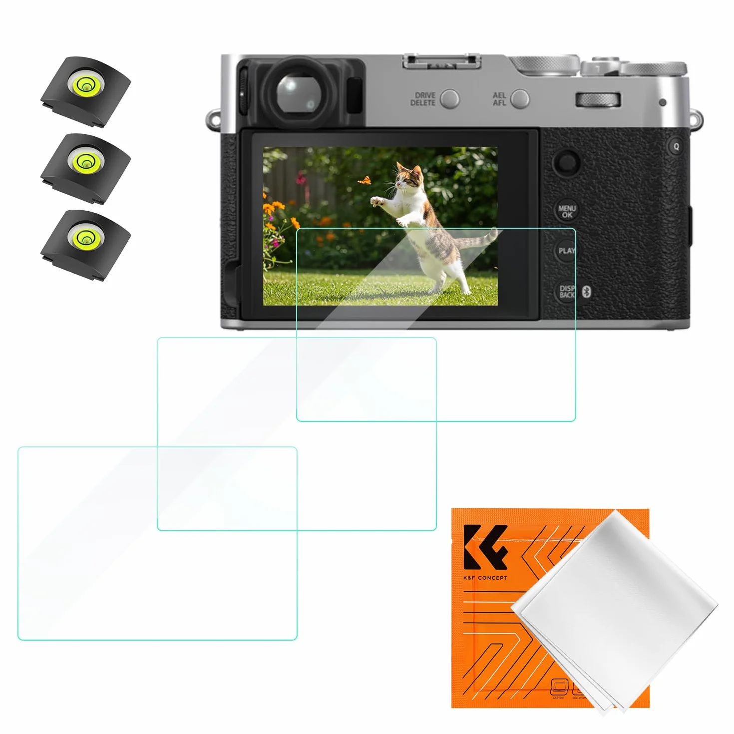 K&F Concept 3 x folia ochronna na ekran i 3 osłony na pazury z poziomicą i ściereczką, kompatybilna z Fujifilm X100VI X100V X-T4 | 3 x ochraniacz na pazury z poziomicą i ściereczką do czyszczenia, ochrona przed zarysowaniami - PF13