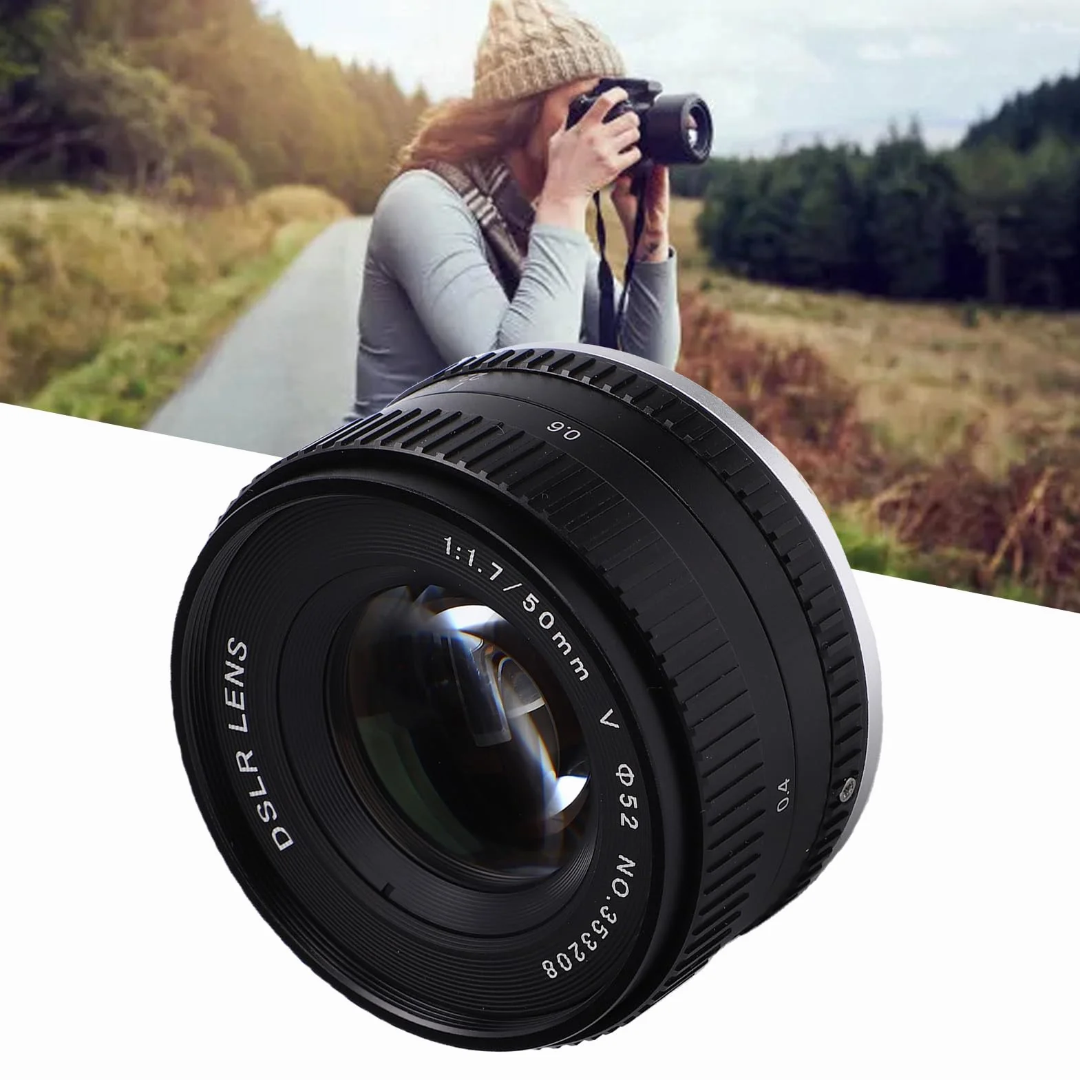 Fydun Obiektyw Stałoogniskowy 50 Mm F1.7 do Aparatu Mark II, Wysokiej Rozdzielczości Zamiennik Obiektywu z dużą przysłoną do Fotografii Portretowej K1 Osłona ze Stopu Aluminium