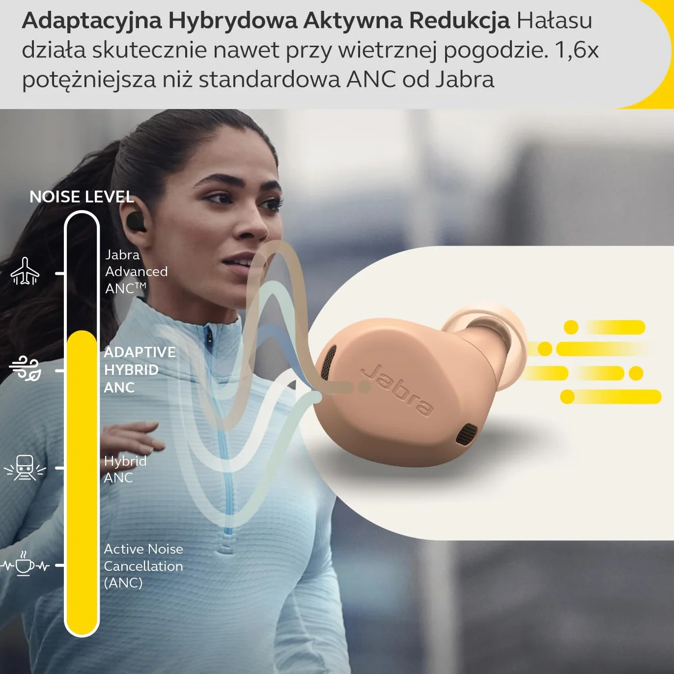 Jabra Elite 8 Active bezprzewodowe słuchawki douszne Bluetooth z adaptacyjną hybrydową aktywną redukcją szumów i 6 wbudowanymi mikrofonami, odporne na wodę i pot - karmel