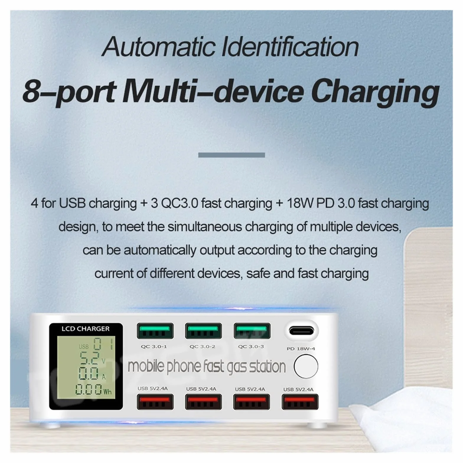 Inteligentna ładowarka USB 8 portów 100W szybkie ładowanie 3.0 PD 3.0 adapter szybkiego ładowania LCD stacja ładująca z wieloma USB do telefonu komórkowego Przenośny