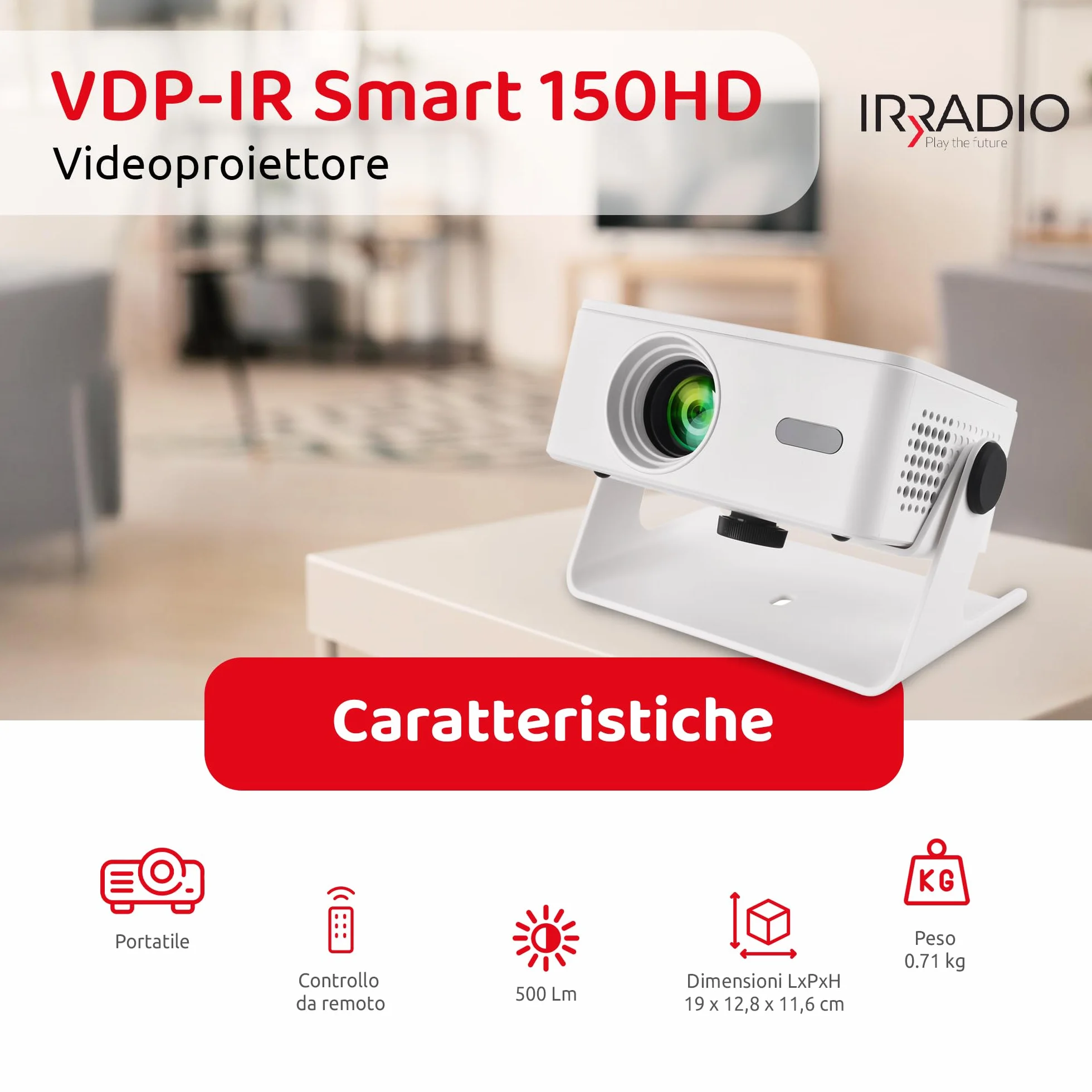 IRRADIO Inteligentny projektor 150 ANSI lumenów, przenośny mini projektor HD Native 720p z systemem Android 13 i Auto Focus, dostęp do aplikacji Streaming, dwuzakresowe WiFi