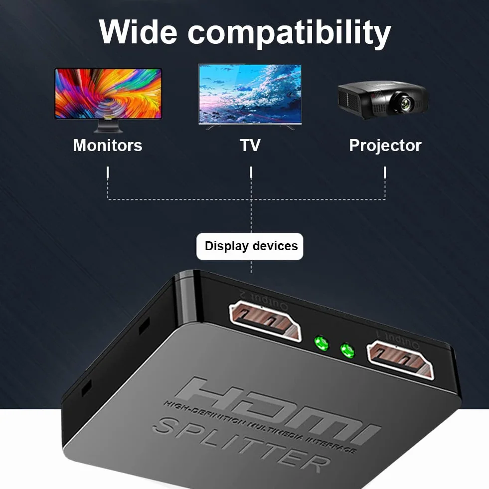 Rozdzielacz HDMI SELIACR 1080p Full HD 3D 4K do MacBook, Xbox, PS4, PS3, odtwarzacza Blu-Ray, DVD, HDTV z kablem zasilajacym micro USB