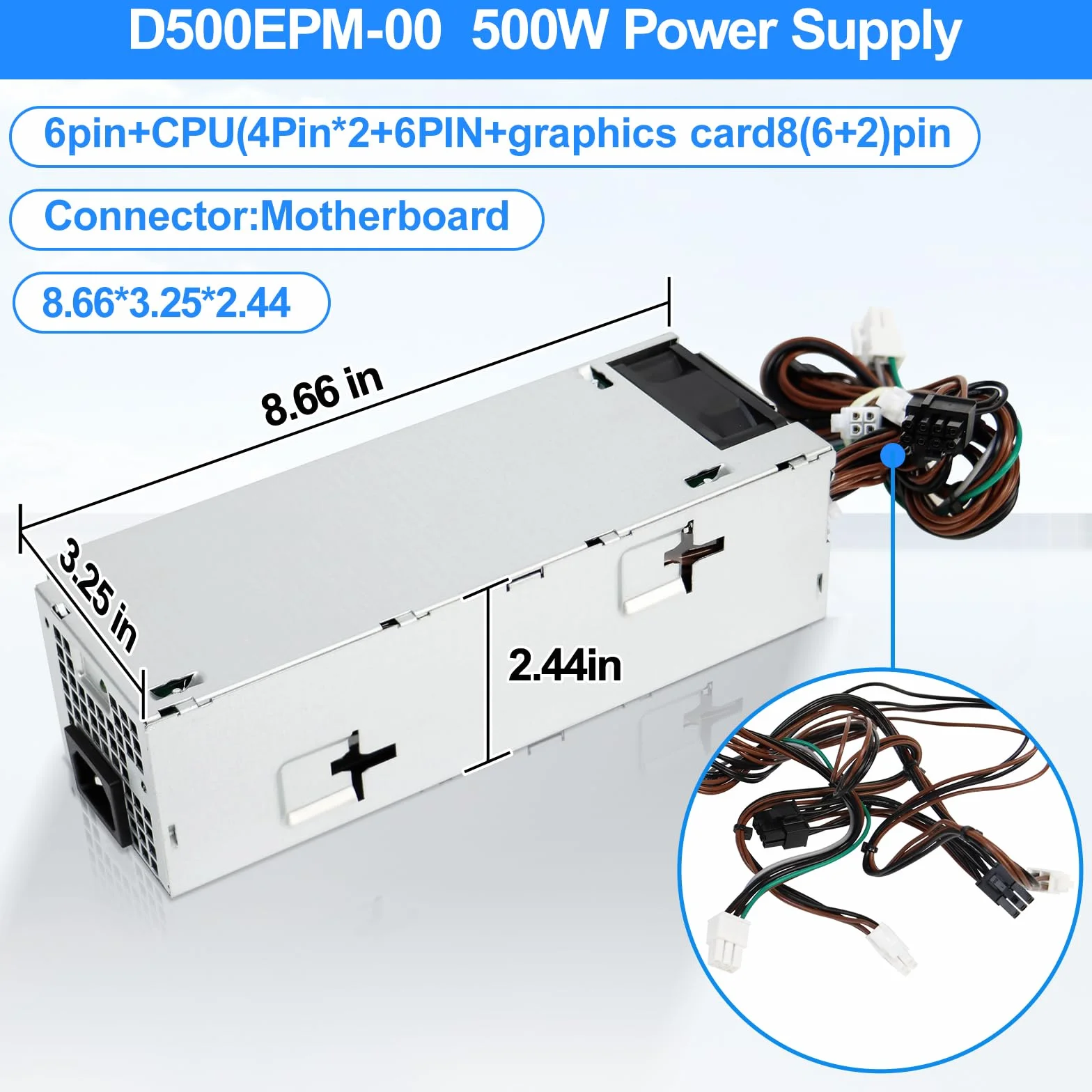 S-Union D500EPM-00 zasilacz 500 W kompatybilny z Dell Optiplex 7080MT 7070MT 7060MT 3050MT 3050 3080 3681 5060 5080 5090 7080 XPS 8940 MT 5K7J880 Y7R00 X H500EPM-00 H460EBM-00 zasilacz