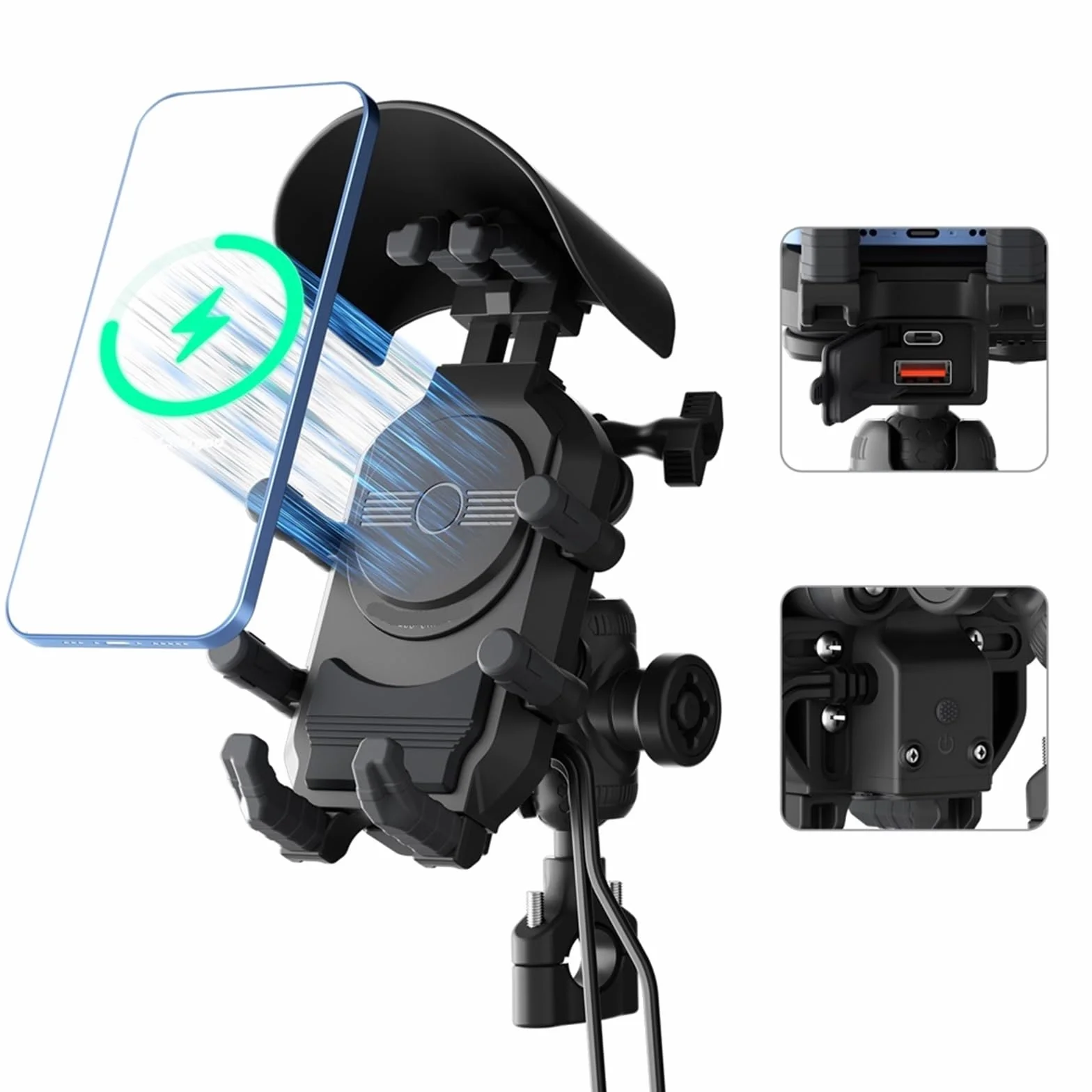 Uchwyt na Telefon Rowerowy Uchwyt na telefon motocyklowy, bezprzewodowa ładowarka, odporny na wstrząsy, uchwyt na kierownicę smartfona, uchwyt na telefon komórkowy(Handlebar)