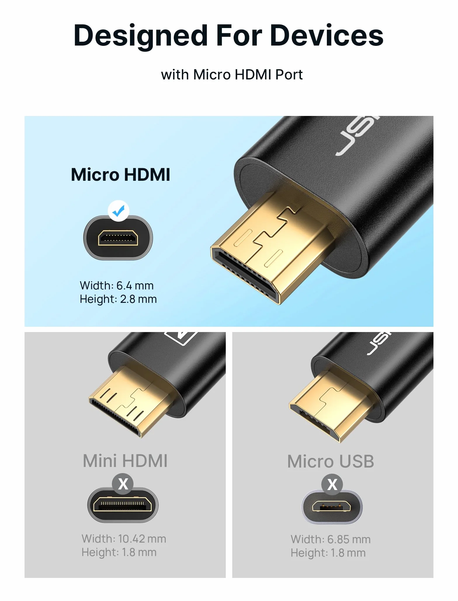 JSAUX Adapter Micro HDMI na HDMI 4K 60Hz HDR 3D 18 Gbps kompatybilny z Raspberry Pi 5/4 czarny
