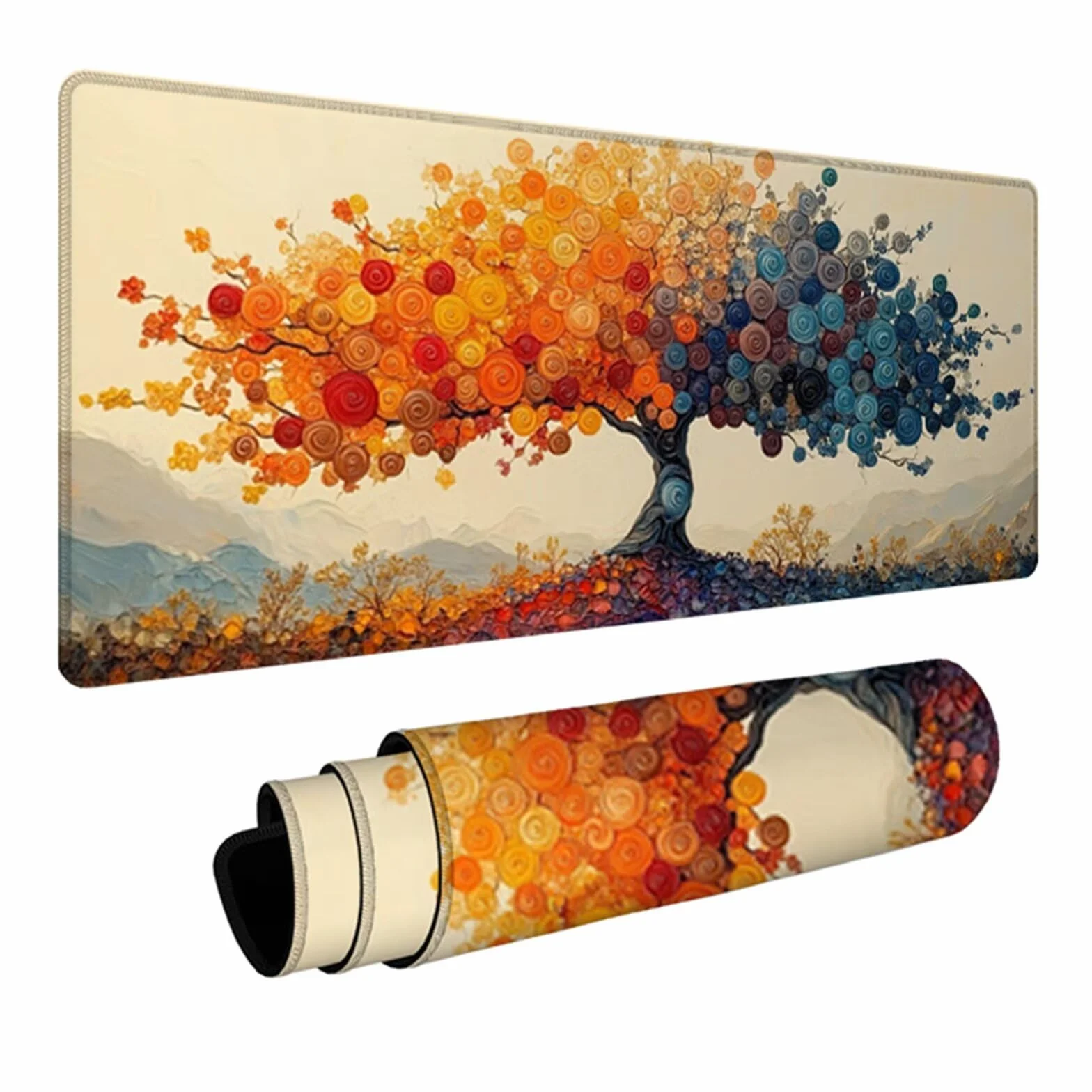 Baum gamingowa podkładka pod mysz, 1000 x 500 x 3 mm, abstrakcyjna podkładka na biurko, duża podkładka pod mysz z antypoślizgową gumową podstawą, podkładka pod mysz XXL z przyszytymi krawędziami