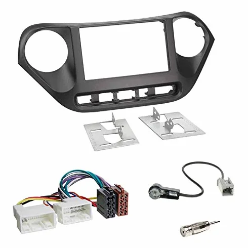 Zestaw do montażu: radio samochodowe podwójne DIN 2-DIN 2 DIN ramka radiowa uchwyt czarny + ISO kabel przyłączeniowy do radia adapter do radia + adapter antenowy do Hyundai i10 (IA) od 11/2013