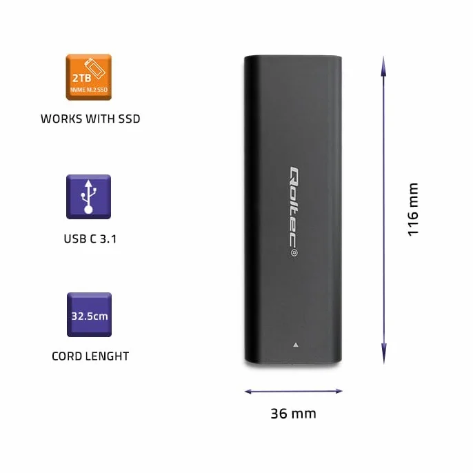 Qoltec Obudowa | kieszeń do dysków M.2 SSD,NVME, PCI-E, USB-C