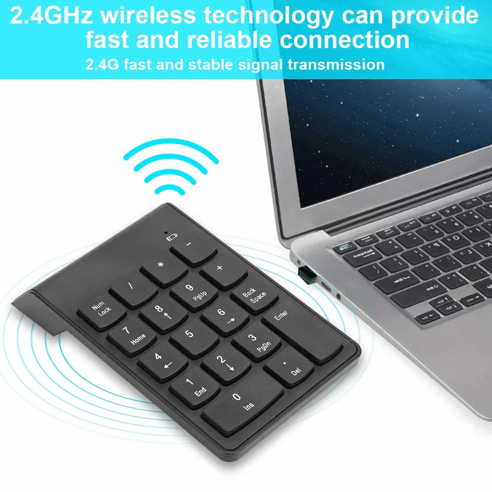 Bezprzewodowa klawiatura numeryczna Mini przenośna klawiatura cyfrowa Numpad USB 2.4GHz 18 kluczowych klawiatur księgowych na PC/Desktop(czarny)