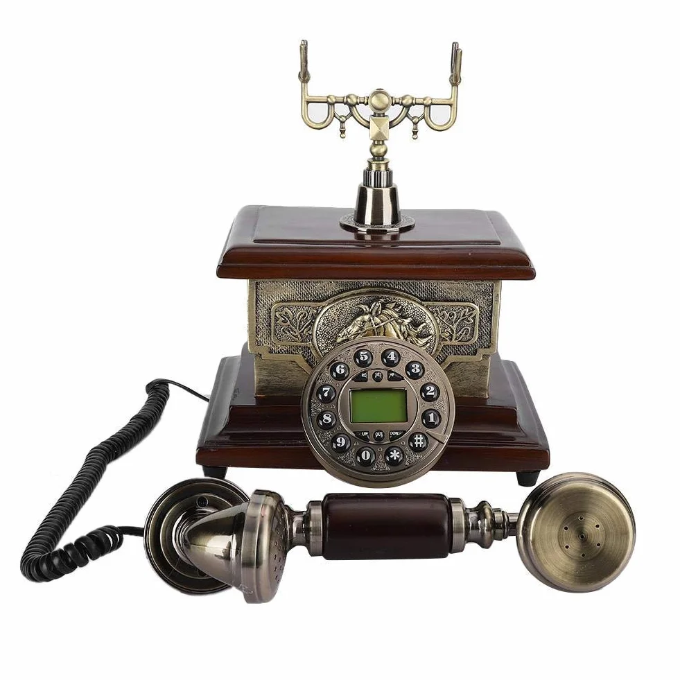 Telefon w stylu retro w stylu vintage, słuchawka z identyfikacją dzwoniącego, telefon stacjonarny z obrotową tarczą, telefon stacjonarny w stylu vintage do domowego biura, telefon przewodowy z wyświ