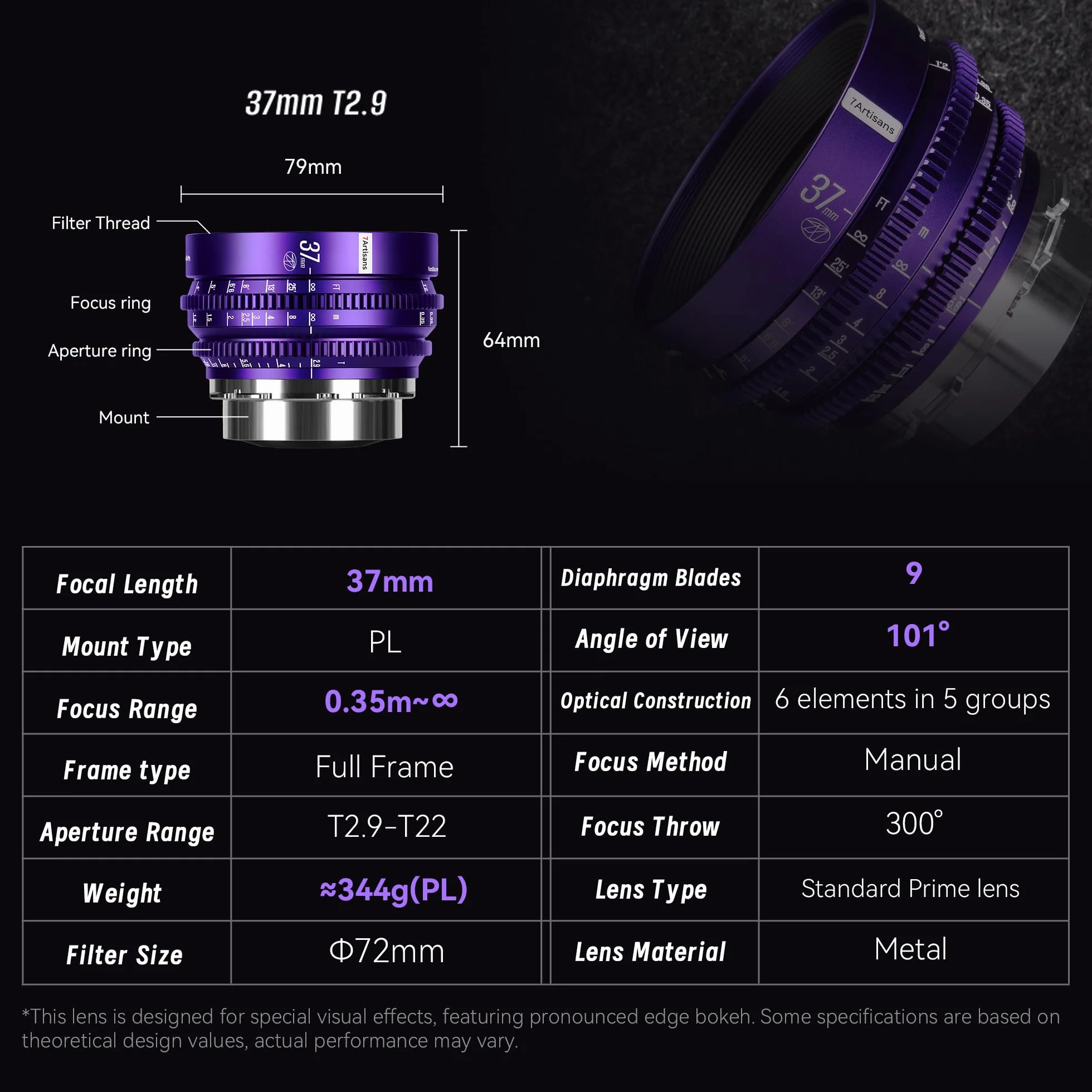7artisans 37 mm T2.9 Floral Bloom Art Series Explosive Bokeh Pełnoklatkowy Ręczne ustawianie ostrości Profesjonalny obiektyw Cine PL Mount Kompatybilność do kreatywnej fotografii i tworzenia filmów