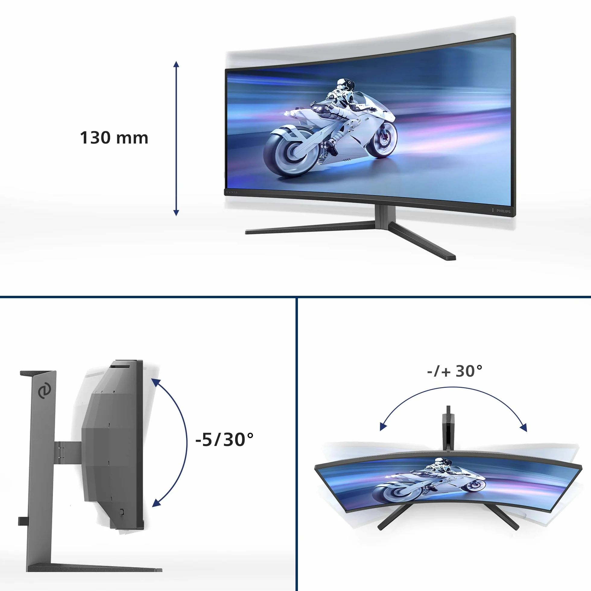 Philips Evnia 34M2C6500AM - Zakrzywiony monitor WQHD OLED, 175 Hz, 0,03 ms, FreeSync Premium Pro, comp. G-Sync, HDR400 (3440x1440, 2X HDMI, DisplayPort, Hub USB) Ciemnoszary