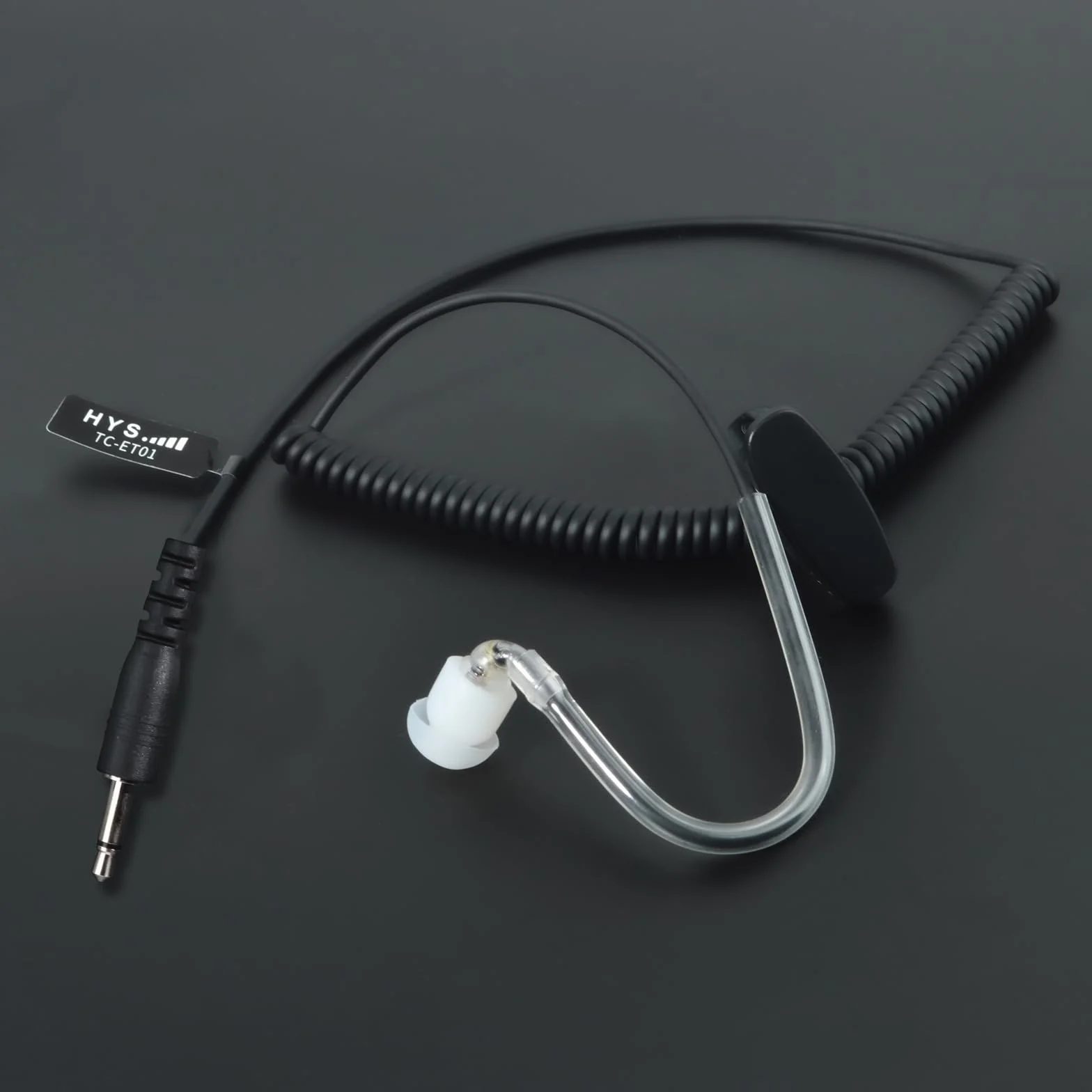 HYS Słuchawki douszne wąż dźwiękowy - jack 3,5 mm - One Ear - Listen Only słuchawki z symetryczną armaturą - zestaw słuchawkowy do urządzeń radiowych, mikrofonów głośnikowych (czarny)