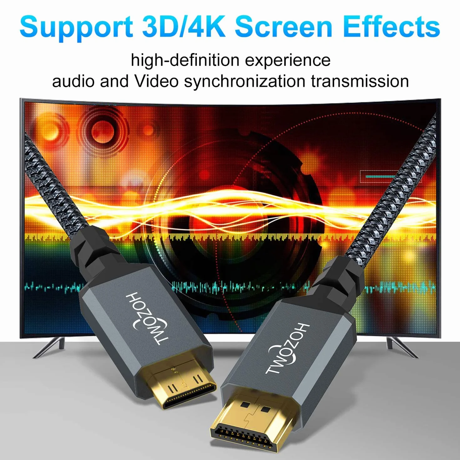 Twozoh Kabel Mini HDMI na HDMI 0,3M 4K 60Hz HDMI 2.0 pleciony przewód