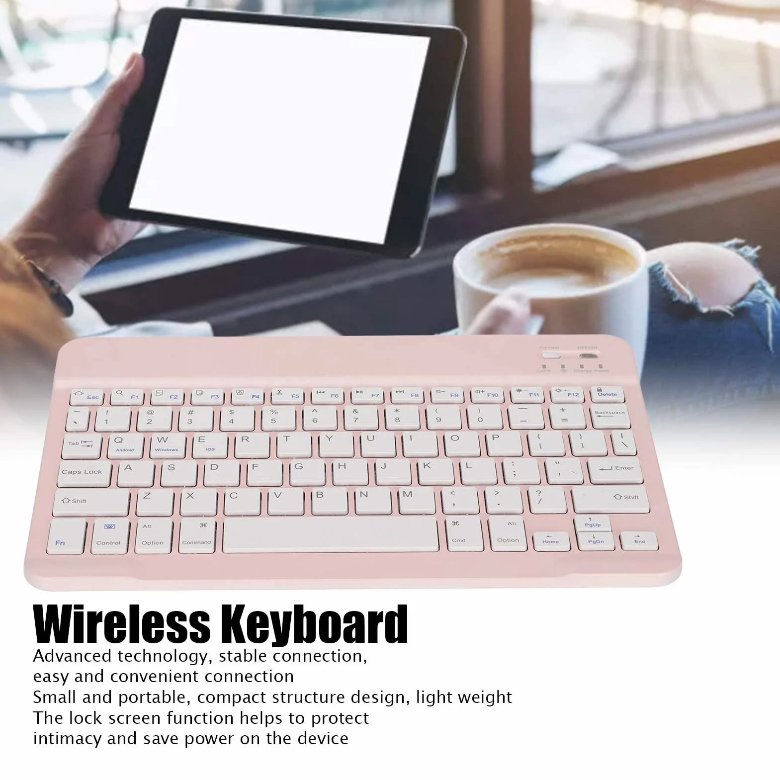 Bezprzewodowa Klawiatura Bluetooth, Uniwersalny Kompaktowy Ergonomiczny Telefon Komórkowy/tablet/laptop/komputer do Pisania, dla Systemu Android/IOS/Windows(różowy)