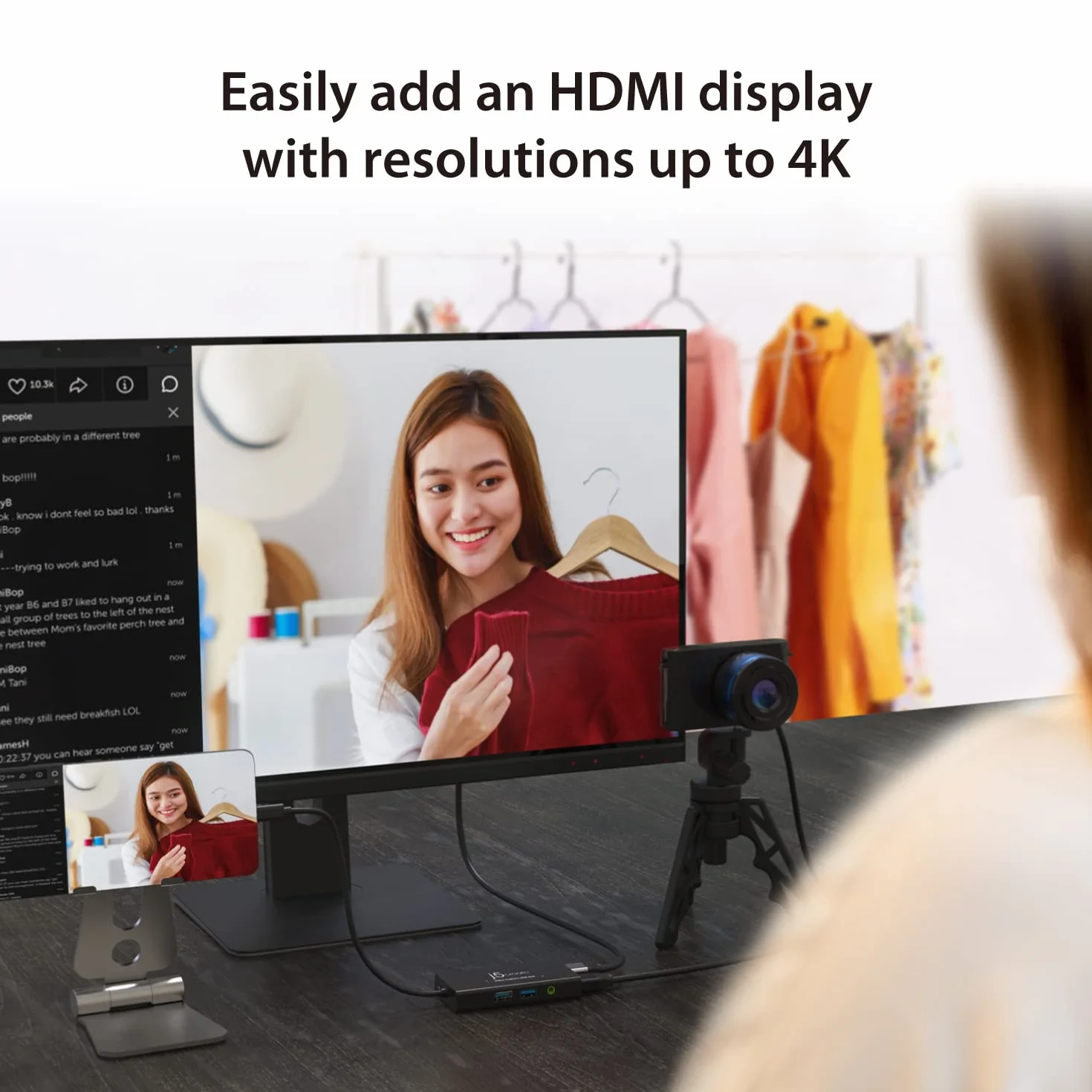 j5create Karta przechwytywania wideo z ładowaniem przelotowym PD 60 W, wbudowany wielofunkcyjny koncentrator, współpracuje z Quest 3, nadaje się do transmisji na żywo, gier (JVA01)