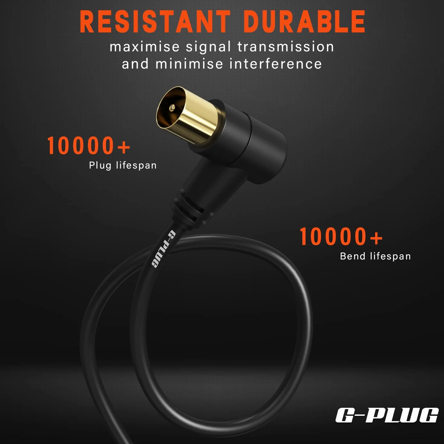 G-PLUG 1.5m kabel antenowy TV z adapterem RF i kątową wtyczką – kabel koncentryczny wtyk-wtyk, pozłacany – przedłużacz do telewizora, tunera DVB-T2, dekodera satelitarnego