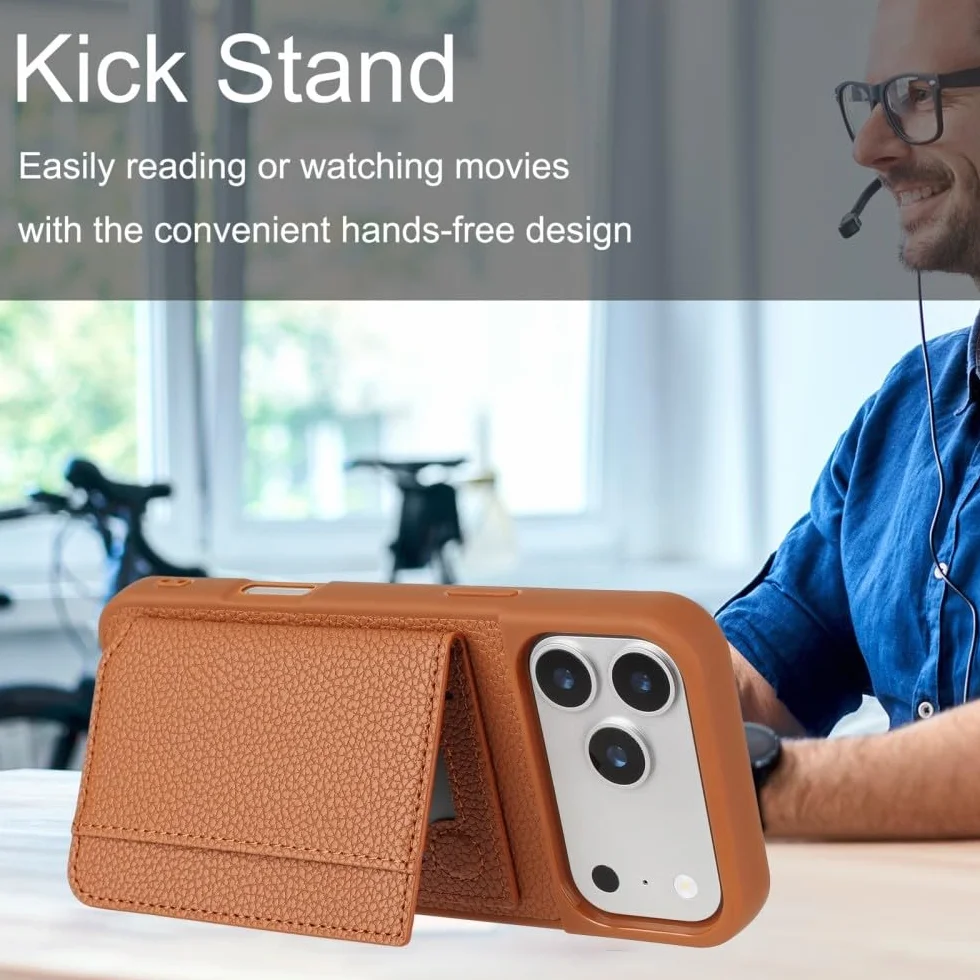 Generic etui kompatybilne z iPhone 17 Pro (kolor: brązowy) etui skórzany portfel etui na karty z klapką silikonowa osłona