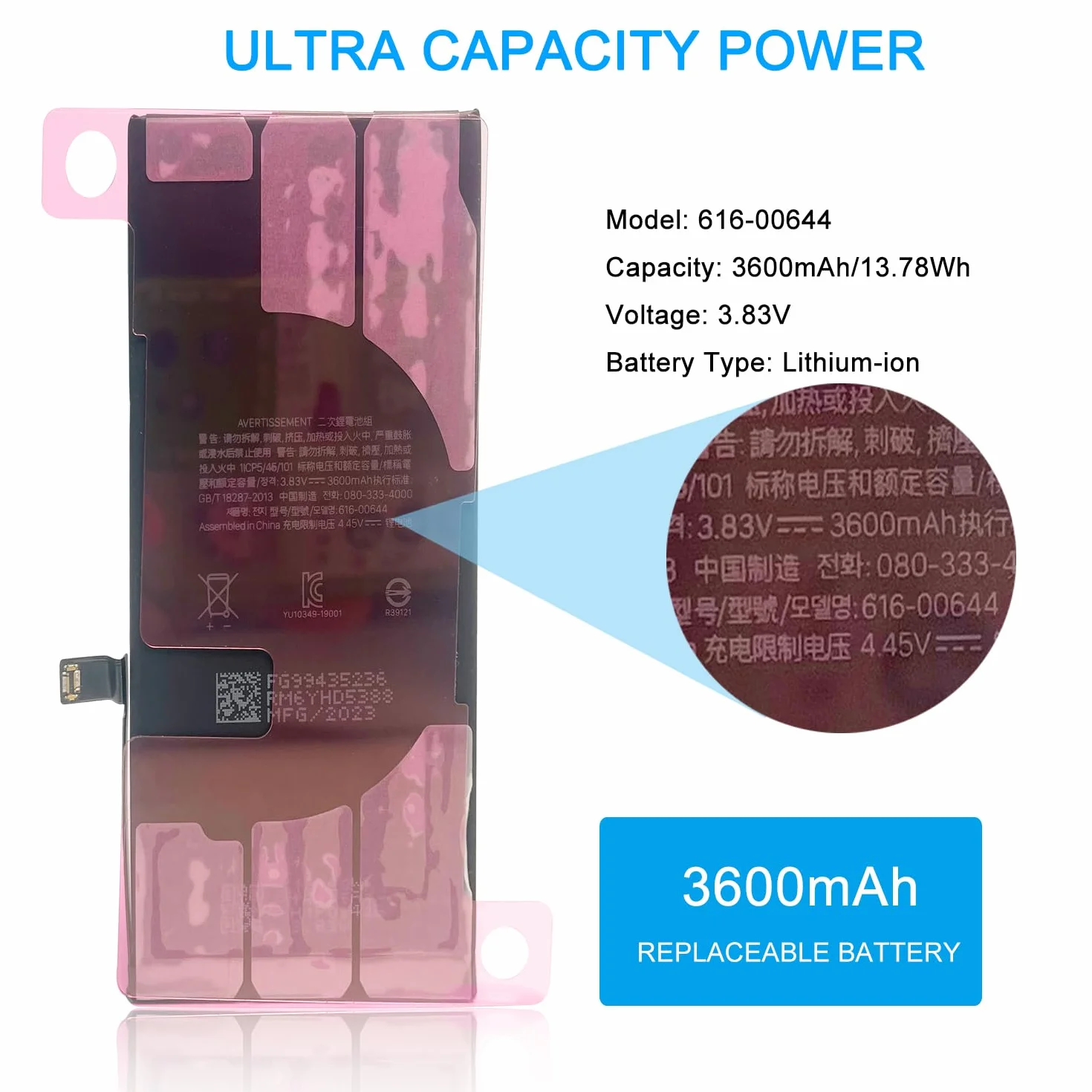 XITAIAN 616-00644 Bateria zapasowa do iPhone 11 3,83V 3600mAh