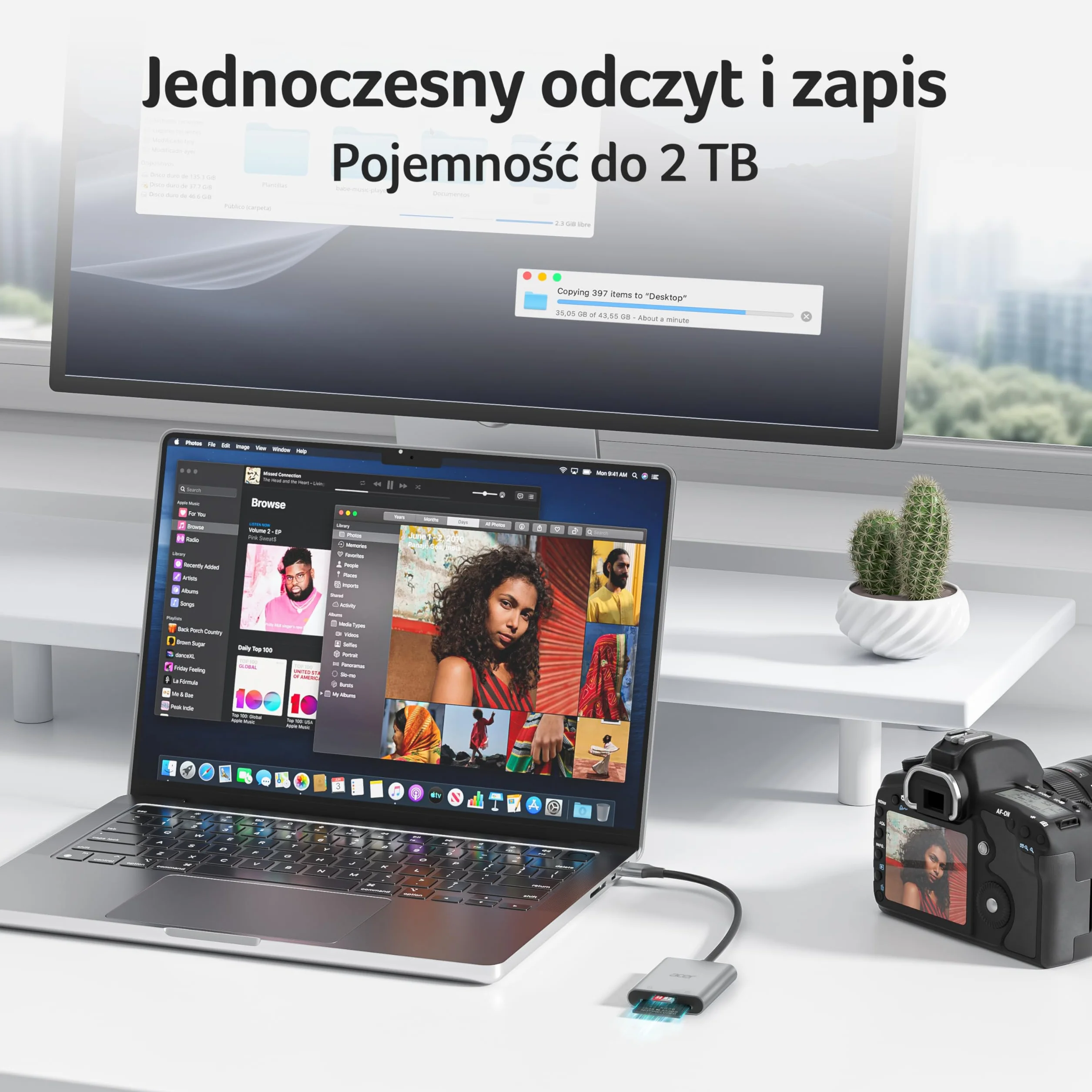 Acer Czytnik kart SD USB 3.0 z kablem, Aluminiowy czytnik kart pamięci UHS-I, USB-A Adapter micro SD Wysoka prędkość, do kart SDXC, micro SDHC, TF, RS-MMC, Komputer, PC, laptop, kamera szlakowa