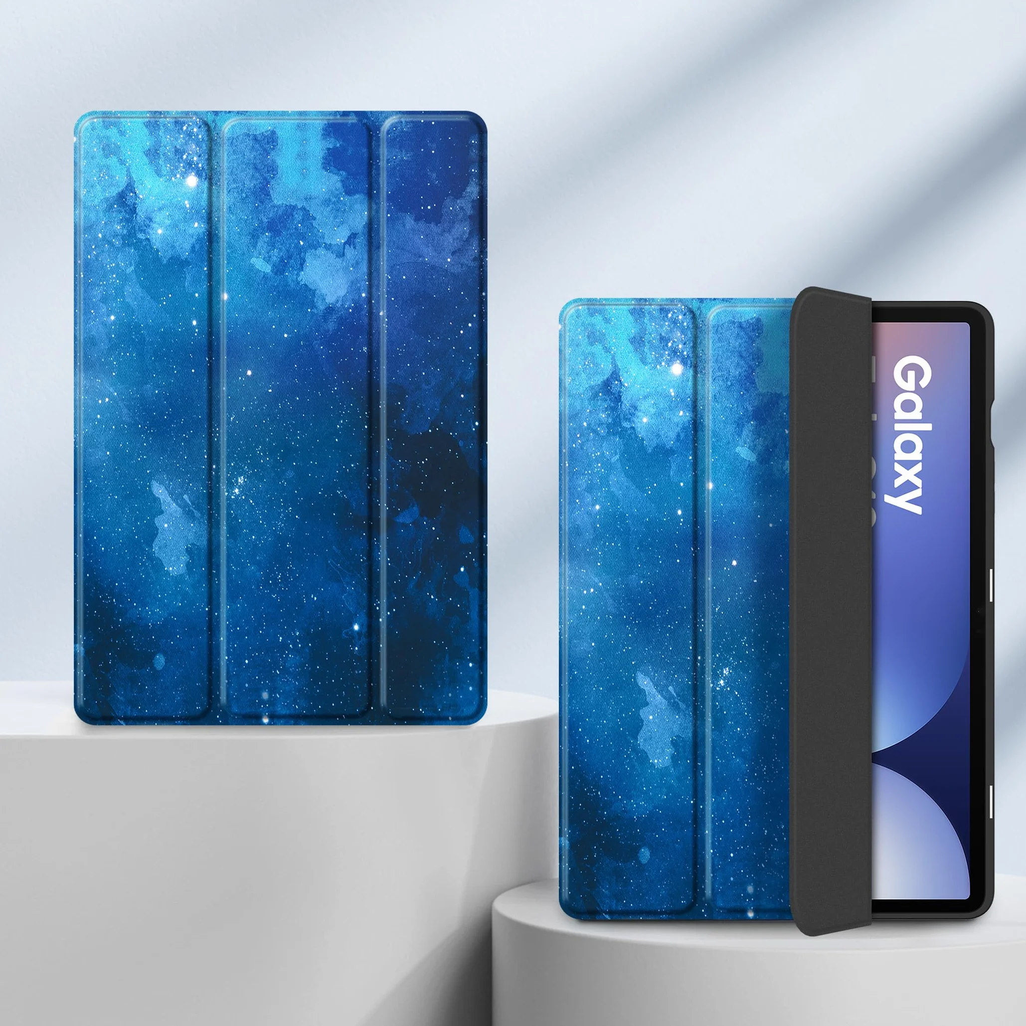 EasyAcc Etui do Samsung Galaxy Tab S10+, Galaxy Tab S9 FE+/S9 Plus 12,4 cala z uchwytem S Pen - ultra cienkie z funkcją stojaka Slim PU skórzane etui ochronne, niebieskie gwiazdy
