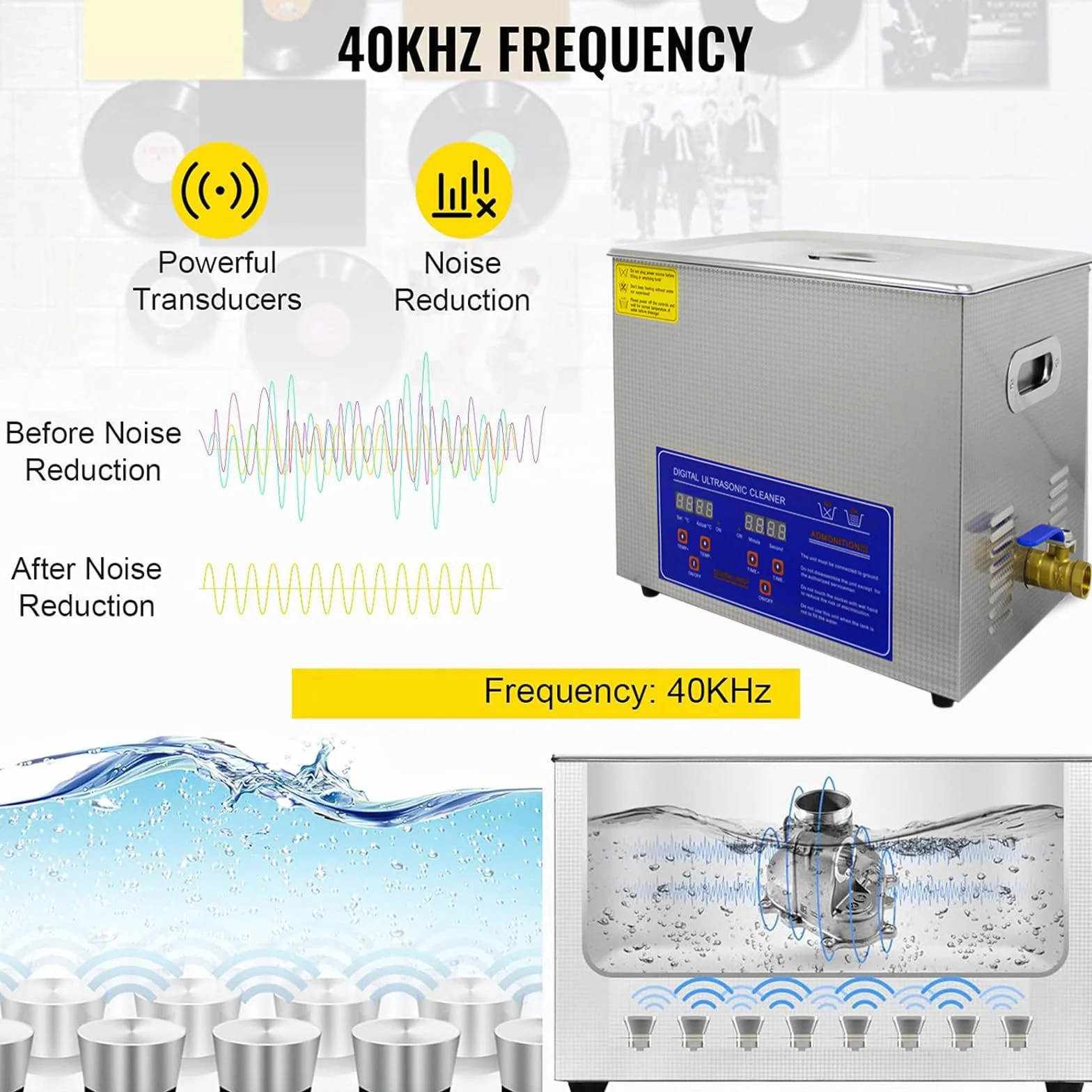 Środek czyszczący - Środek do czyszczenia płyt winylowych 6,5 l, Środek czyszczący Sonic, Maszyna kawitacyjna z zegarem analogowym i podgrzewaczem do czyszczenia gaźnika