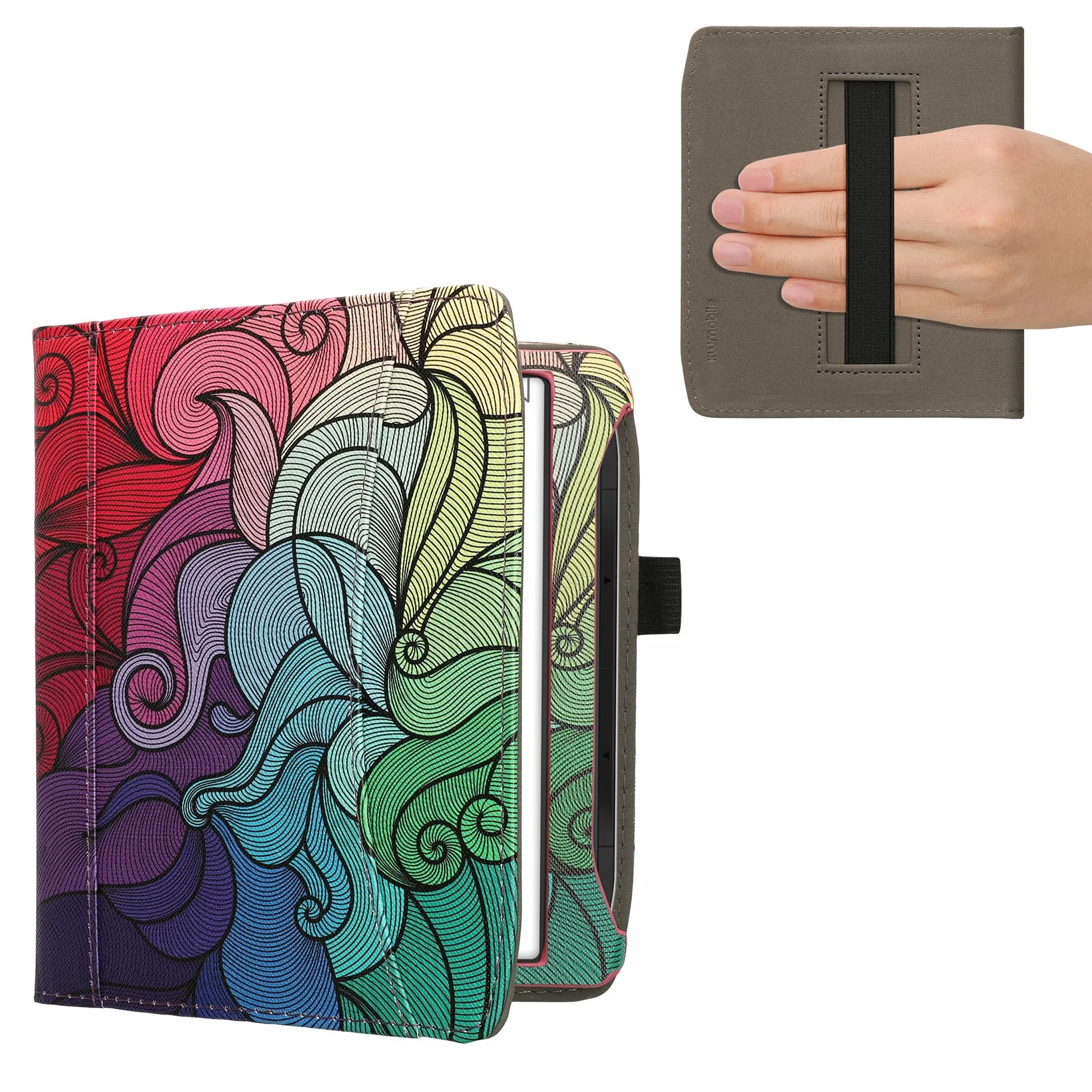 kwmobile Etui z klapką kompatybilne z Pocketbook Era/Era Color - przednia kieszeń na pasek na rękę - kolor różowy, niebieski, zielony