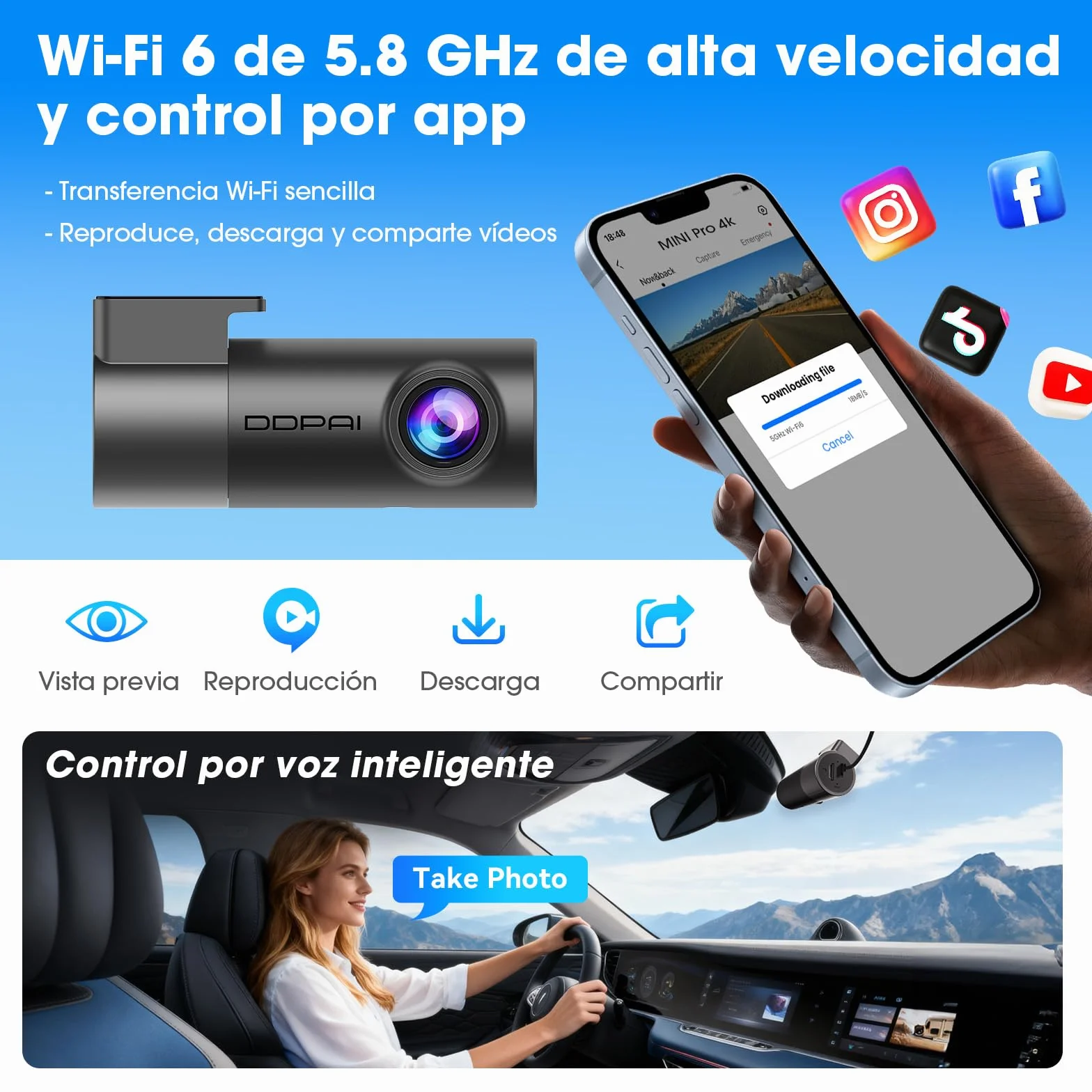 DDPAI MINI Pro 4K Kamera Samochodowa, Obrót 360°, Karta Pamięci 64 GB w Zestawie, Monitor parkowania 24h noktowizja, Wi-Fi 6 5,8 GHz, Nagrywanie w Pętli, Sterowanie Aplikacją, Superkondensator
