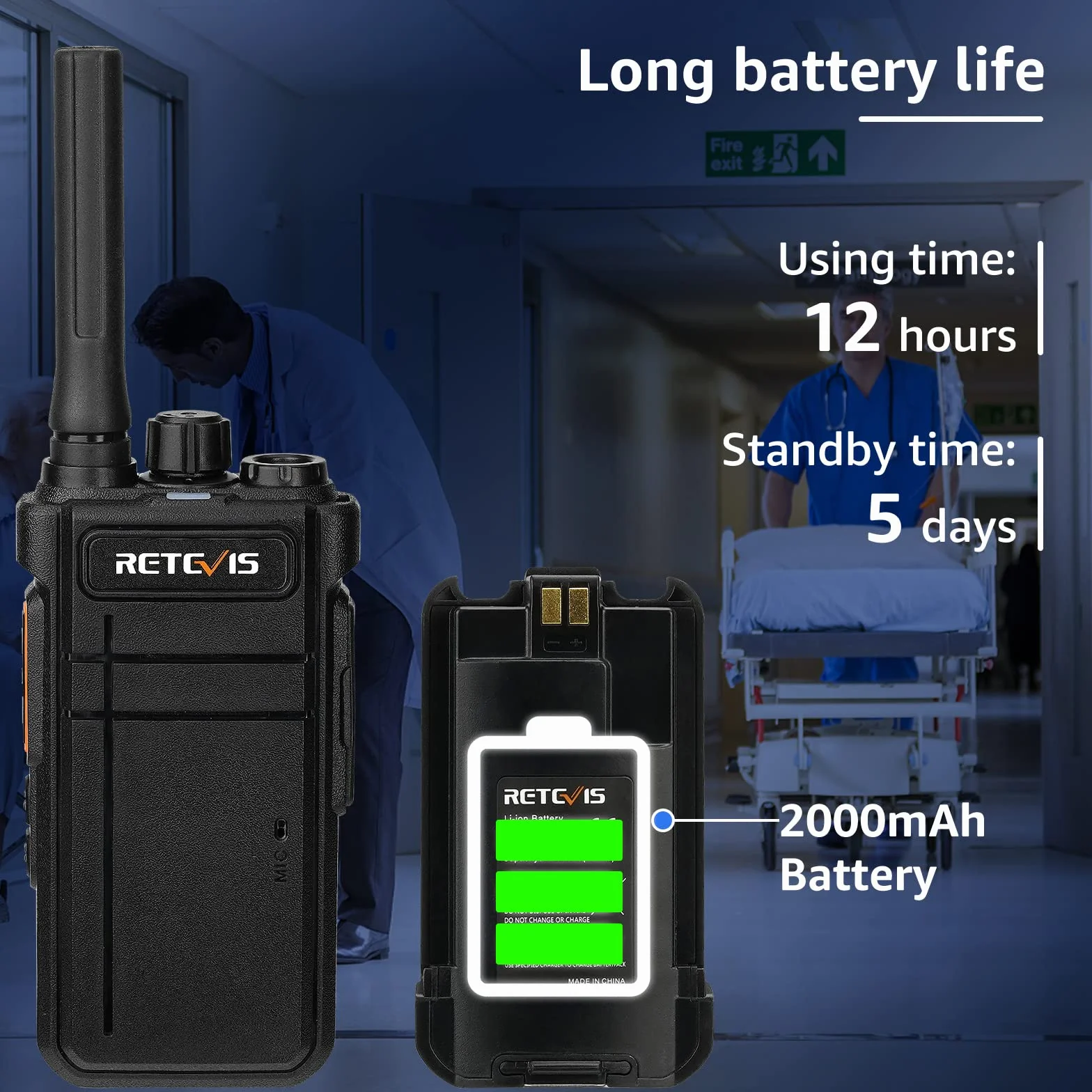 Retevis RB637 Walkie Talkie, PMR446 Profesjonalne 2-kierunkowe radio z bezprzewodowym zestawem słuchawkowym, 2000 mAh, VOX, bezprzewodowe dwukierunkowe radia (czarne, 4 sztuki)