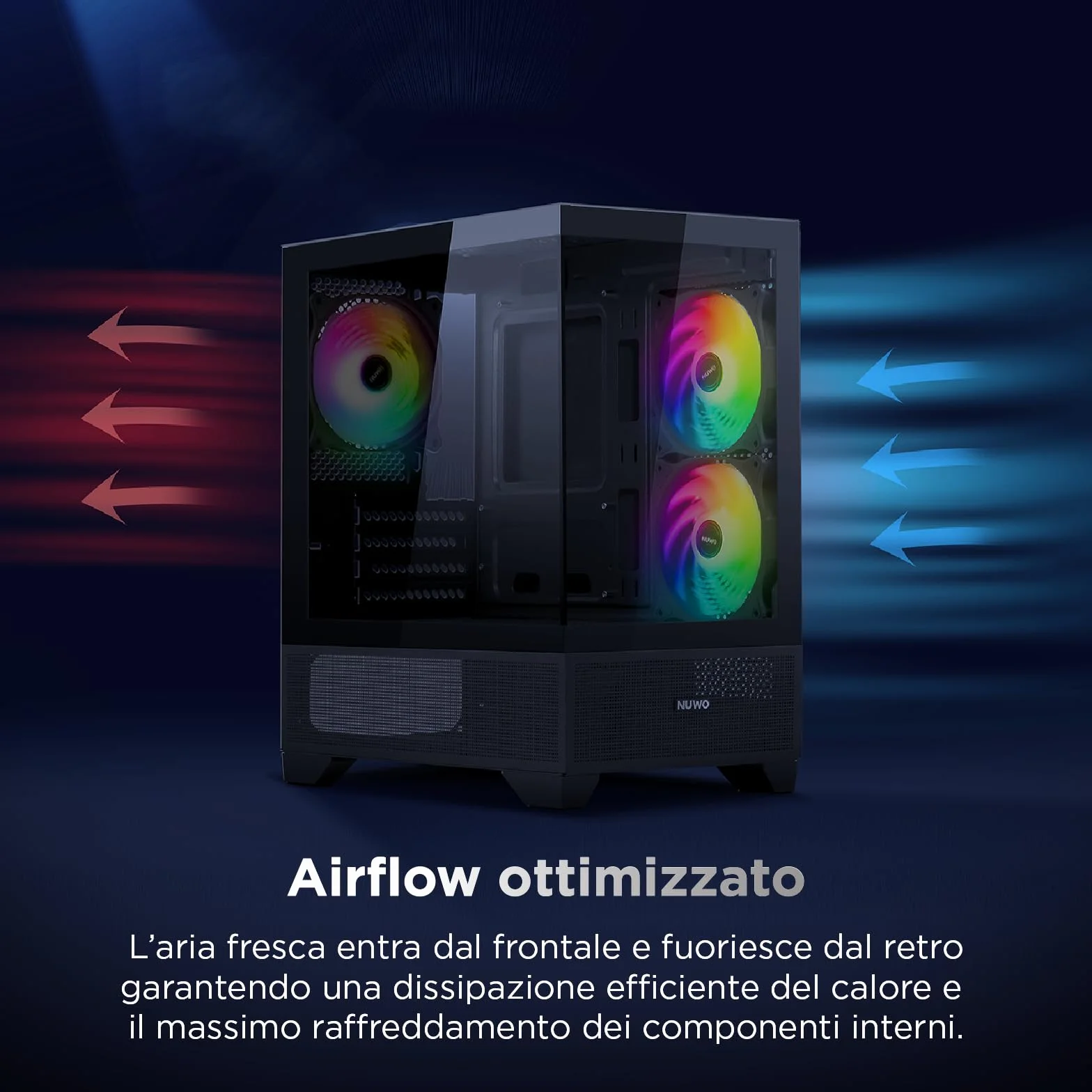 Nuwo Clash CK100 Obudowa PC Gaming Micro-ATX Mini Tower 3 wentylatory ARGB 120 mm - panoramiczny szklany panel bez ramki, czarny
