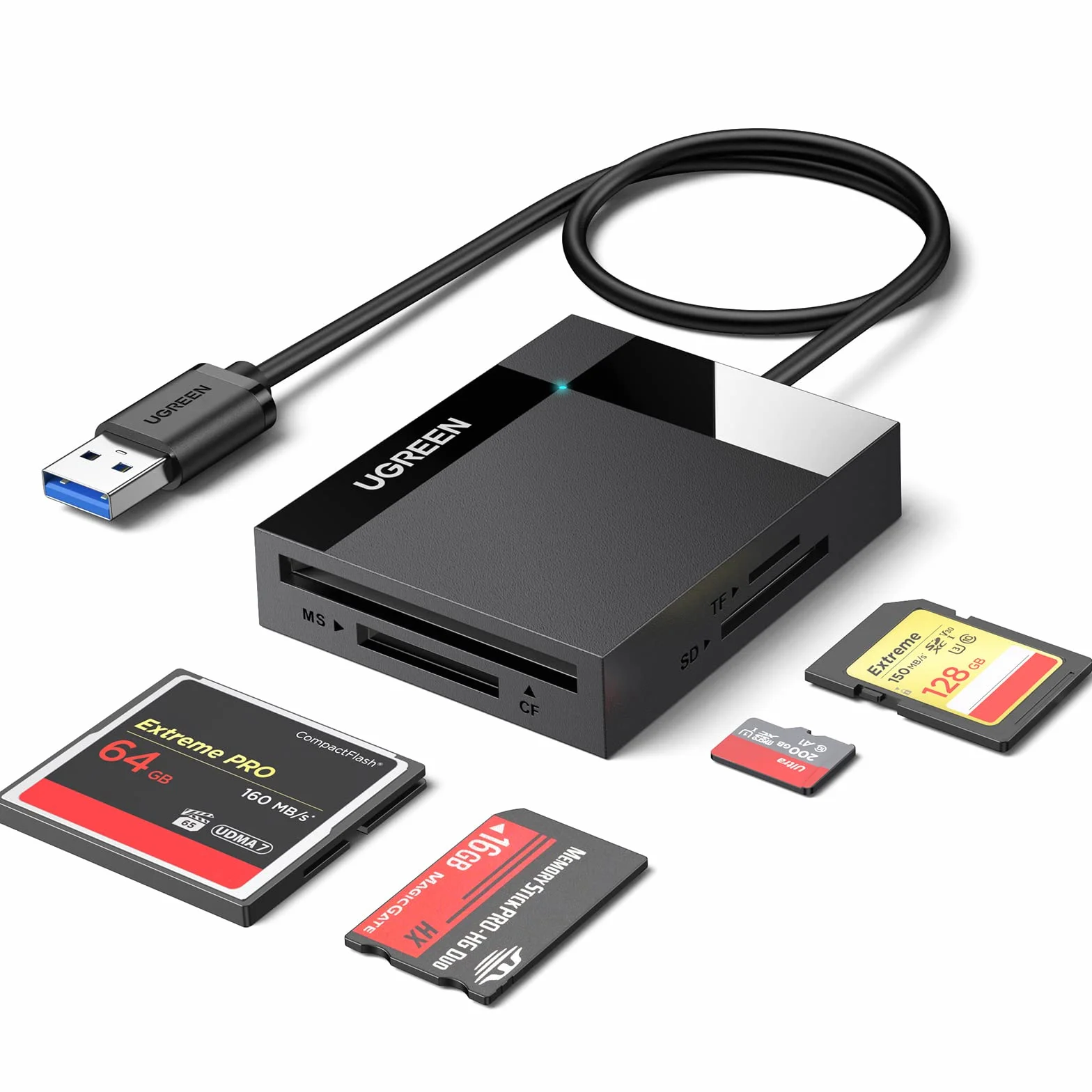 UGREEN USB 3.0 Czytnik Kart 4 w 1 USB 3.0 do Czytnika Kart SD MS TF CF Obsługa 5 Gbps Kompatybilny z Windows XP/Vista/ 10/8.1/8/ 7, Mac OS, Linux.