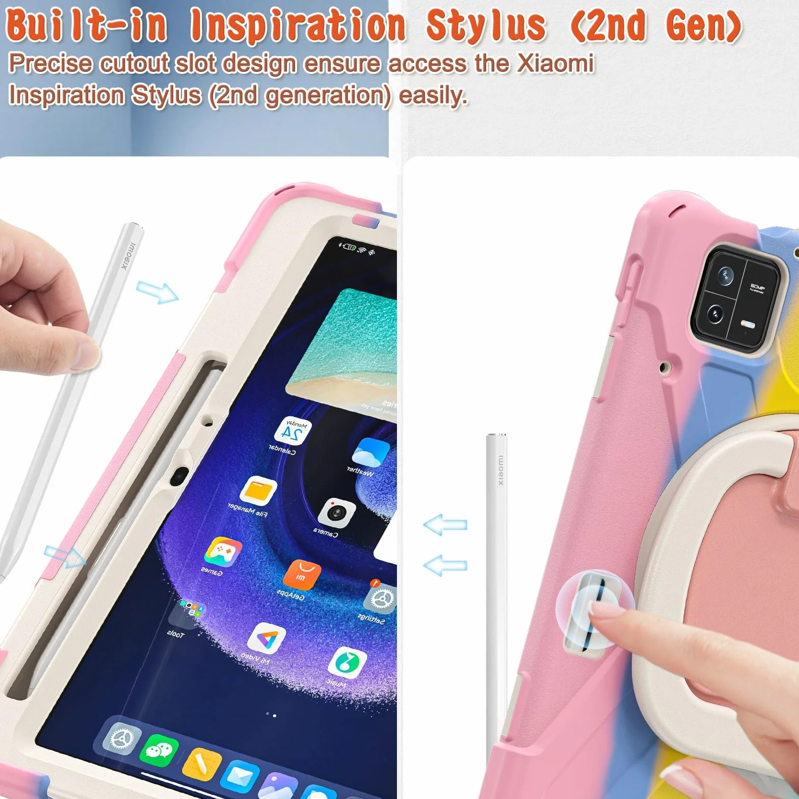 Etui na Xiaomi Pad 6/Pad 6 Pro 11 cali 2023, odporne na wstrząsy, solidne etui z obrotową podpórką o 360 stopni, pasek na rękę/ramię, wytrzymałe etui (różowe c)