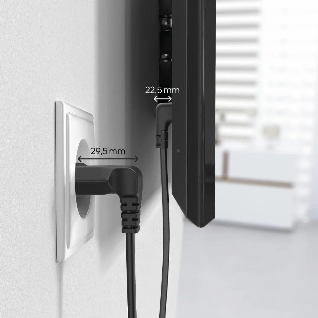 HAMA | Uniwersalny przewód zasilający (2-biegunowy kabel zasilający, wtyczka europejska z 2-stykowym złączem, kabel 1,5m, 230 V) Kolor Czarny.
