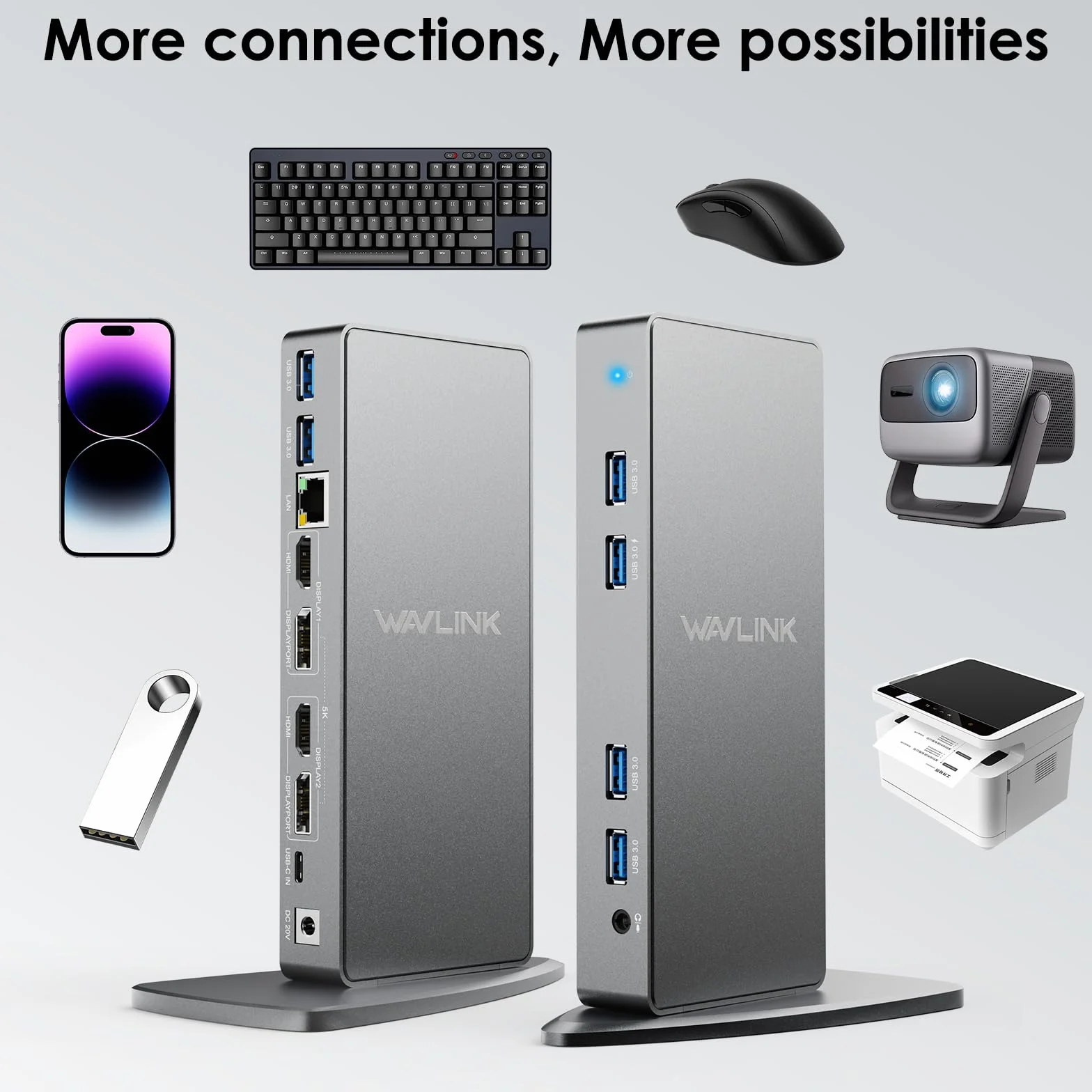 Stacja dokująca DisplayLink, uniwersalna stacja dokująca WAVLINK USB-C z 2 × HDMI i DP, Gigabit Ethernet, 6 × USB 3.0, audio, mikrofon, kompatybilna z Mac OS i Windows