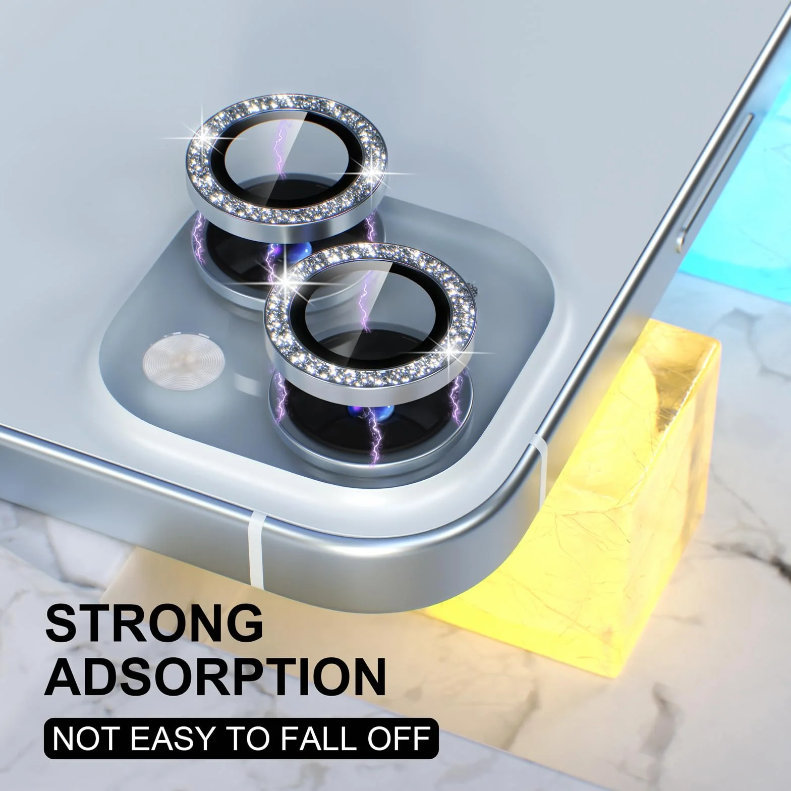 Choiche Osłona obiektywu aparatu kompatybilna z iPhone 15 iPhone 15 Plus brokat srebrny | Bling, szkło hartowane 9H, osłona ekranu aparatu, metalowa dekoracja pierścienia, akcesoria