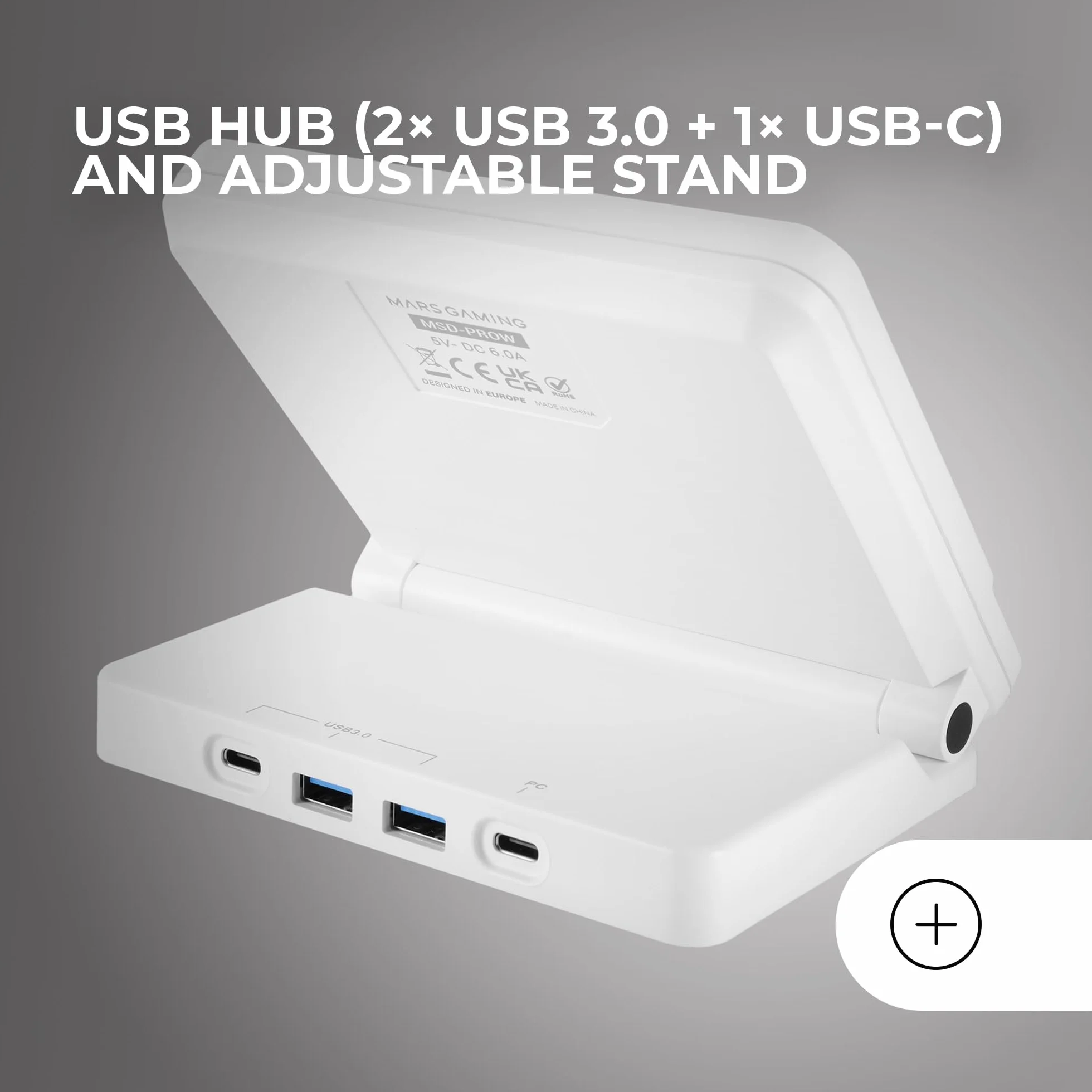 Mars Gaming MSD-PRO, Panel Sterujący, 10 Personalizowanych Klawiszy LCD i 4 Pokrętła, Rozszerzony Animowany Ekran Dotykowy, Regulowana Podstawka, Oprogramowanie Sterujące, 2x USB 3.0, USB-C, Biały