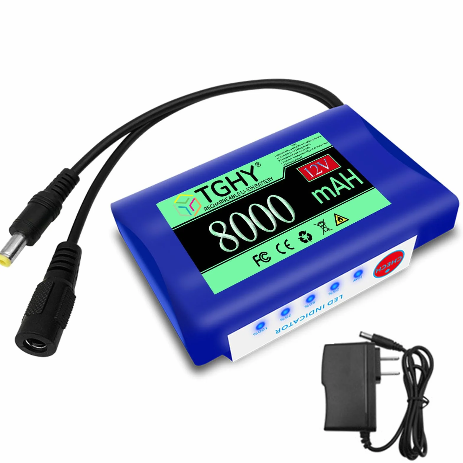 TGHY Akumulator litowo-jonowy DC 12 V 8000 Ah Akumulator litowo-polimerowy 12 V do kamer CCTV, kamer, odtwarzaczy MP3, pasków świetlnych LED i innych,12v 8000ah b