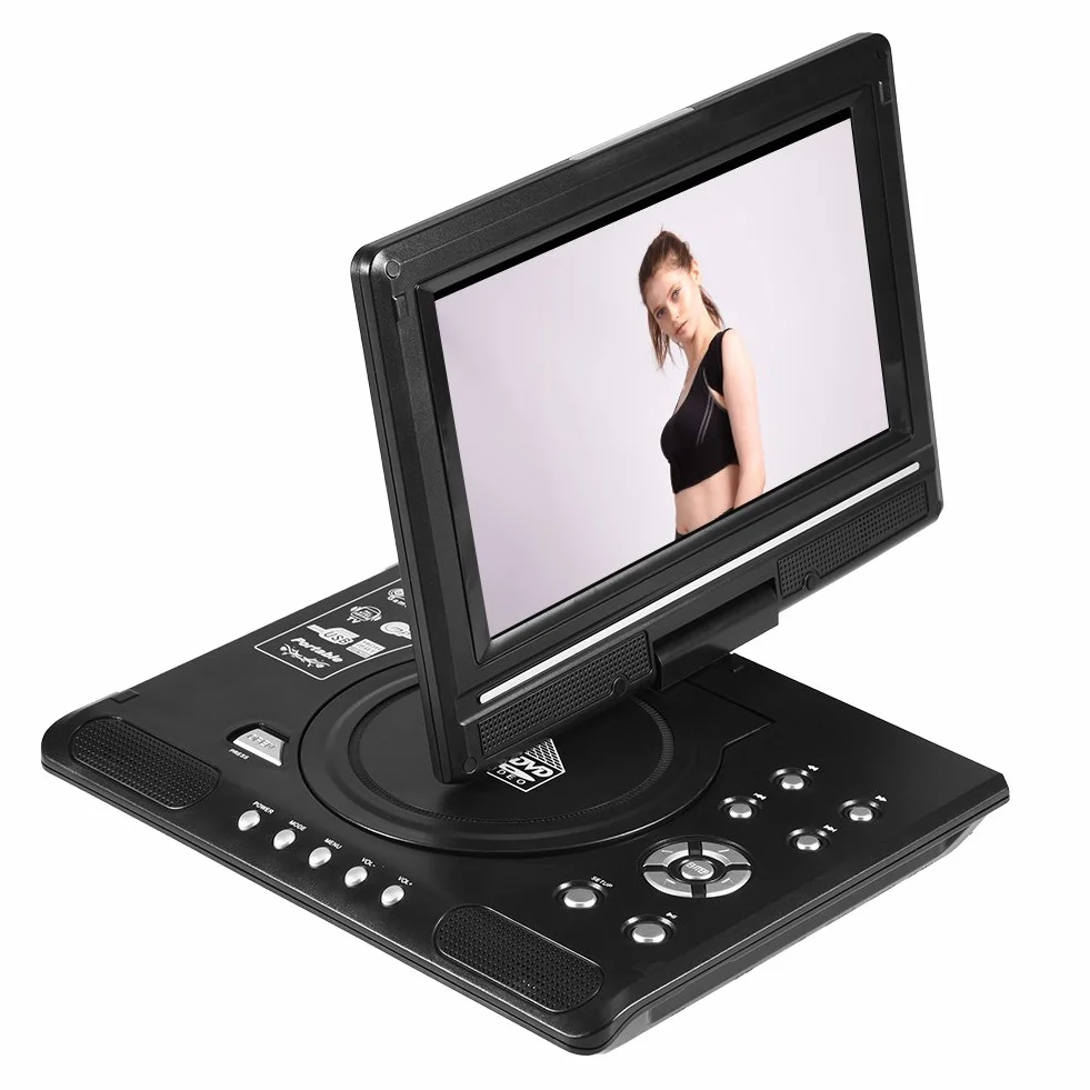 Odtwarzacz DVD, przenośny 9-calowy odtwarzacz DVD z panoramicznym ekranem LCD obracanym o 270 ° Odtwarzacz DVD wideo Odtwarzacz wideo FM SD USB AV CD VCD (wtyczka UE 110-240 V)